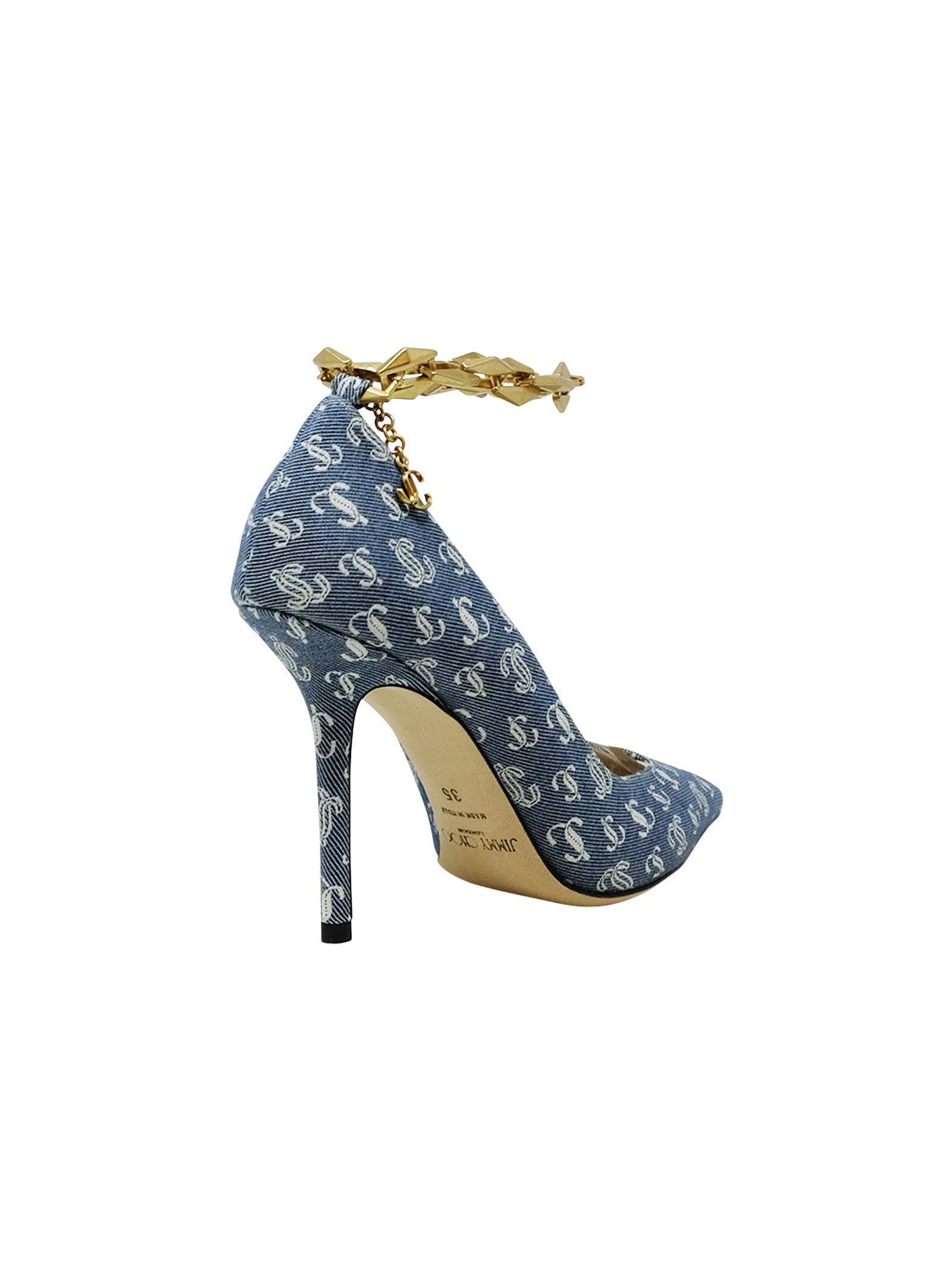 Shop Jimmy Choo Denim Fabric Diamond Talura Pumps