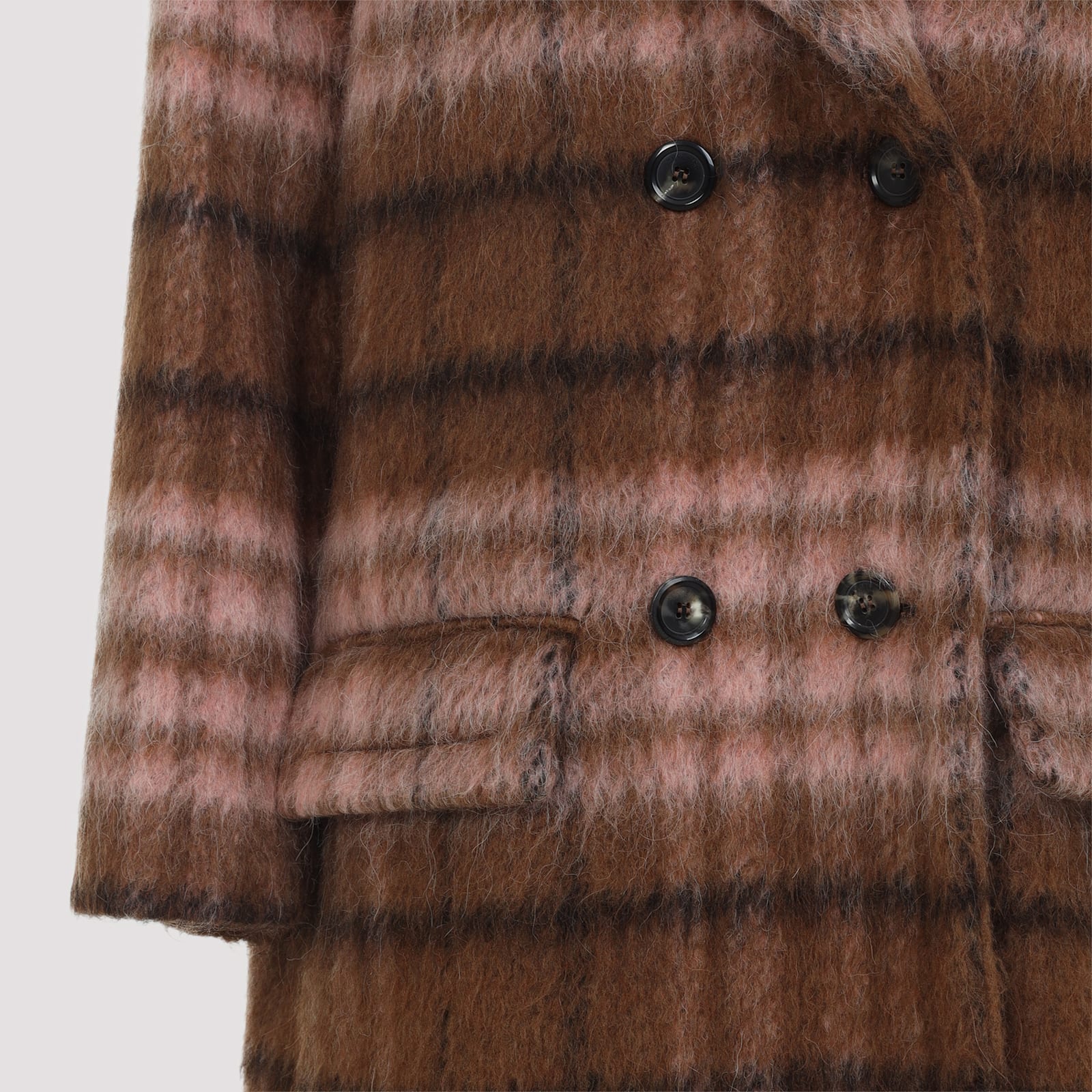 Moschino Plaid Double-breasted Coat Notched Lapels In Brown