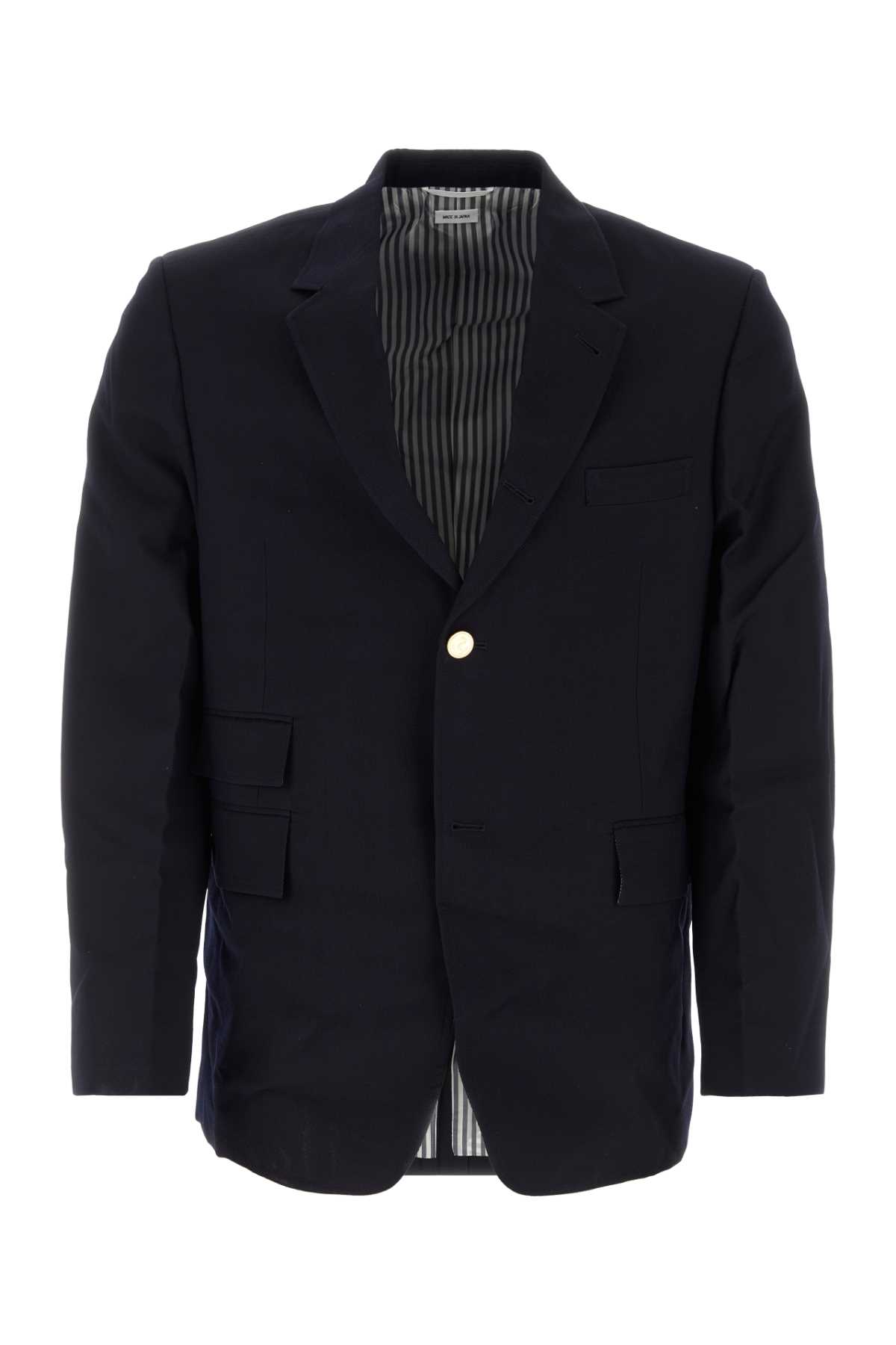 Shop Thom Browne Navy Blue Wool Blazer In 415