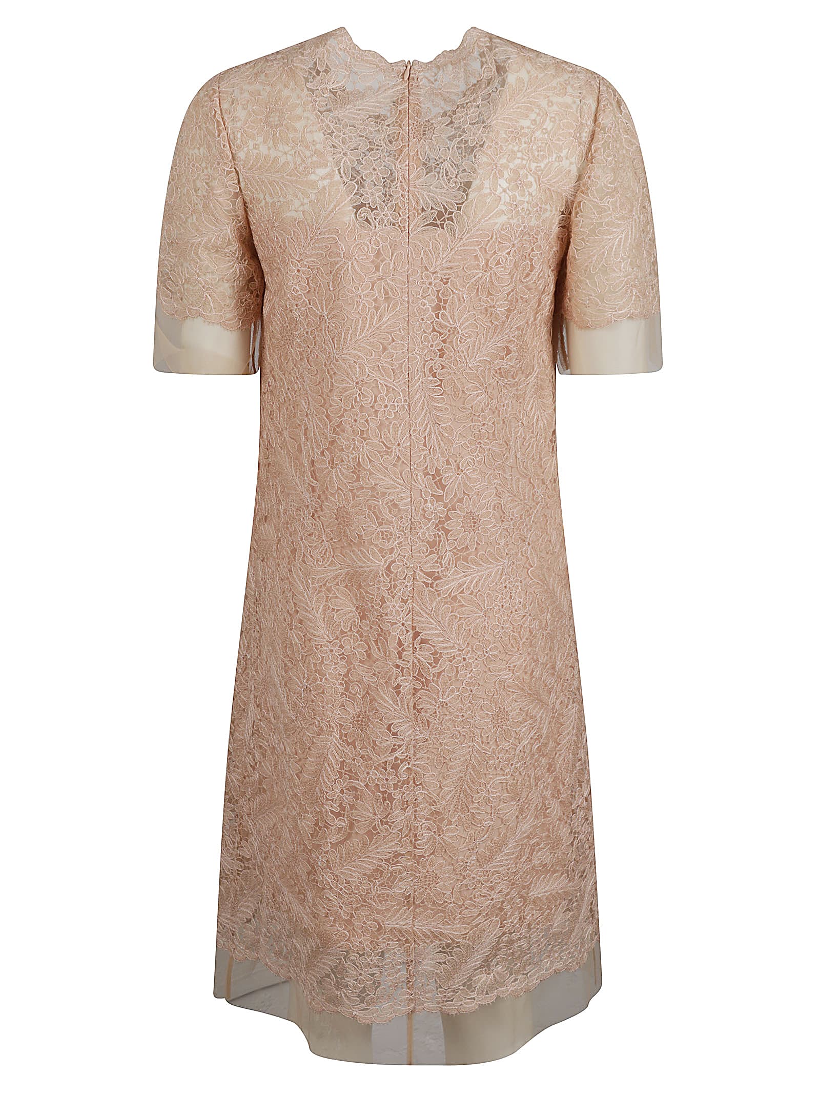Ermanno Scervino Rear Zip Floral Lace Dress In Pink