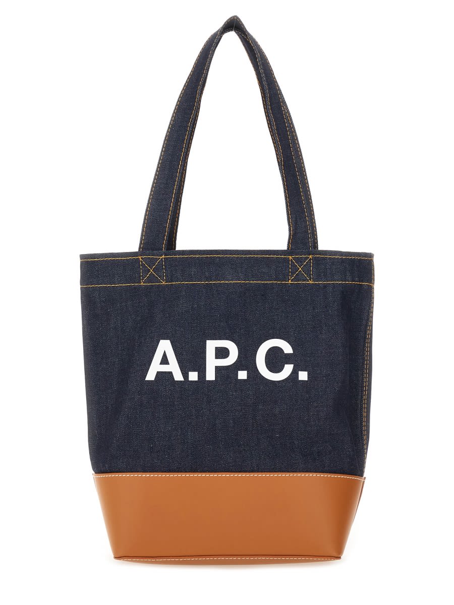 Apc Two-tone Denim And Leather Axelle Shopping Bag In Brown