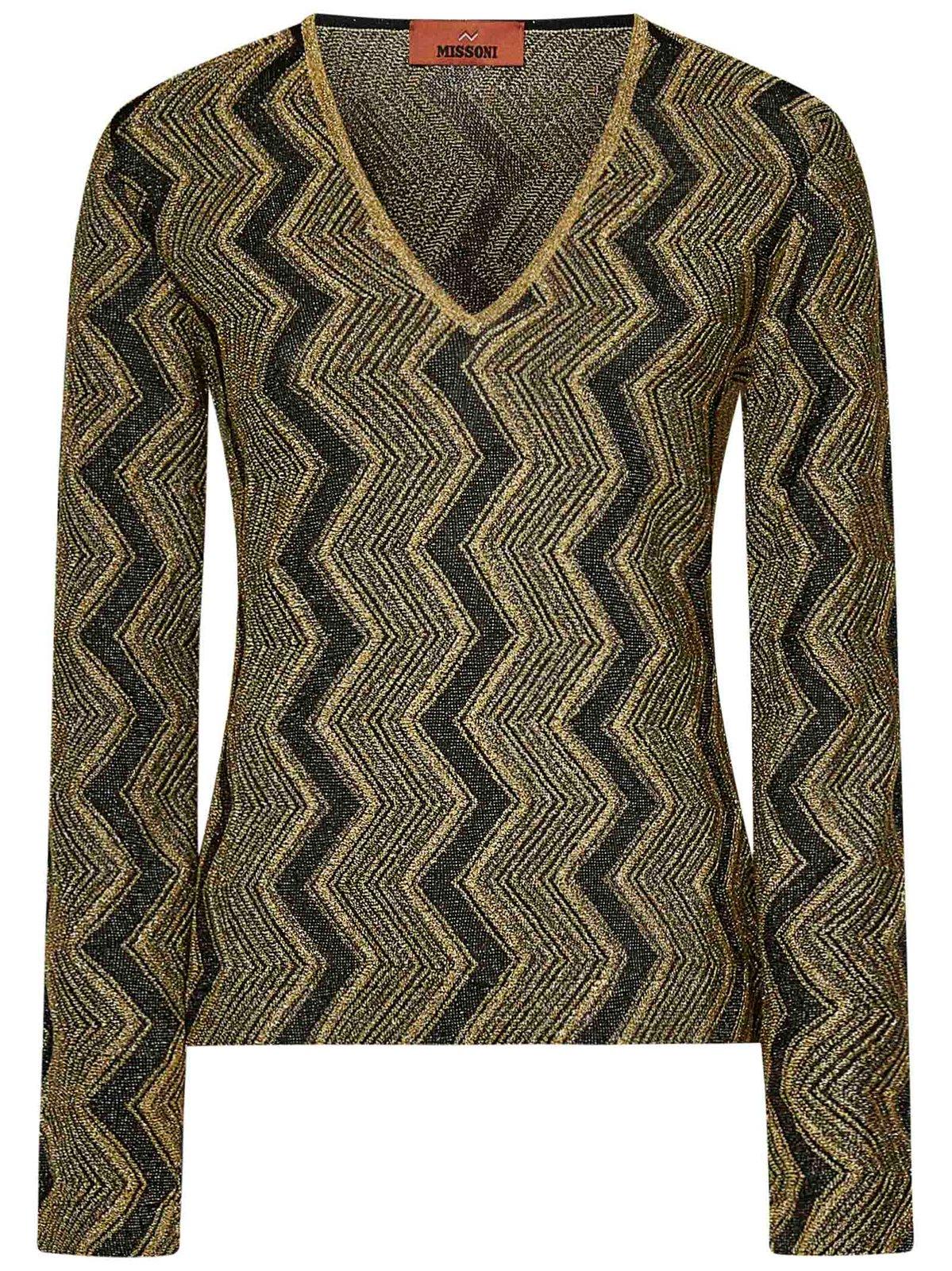 Zigzag Pattern V-neck Jumper