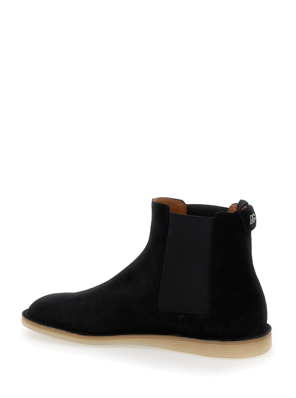 Shop Dolce & Gabbana Black Pull-on Ankle Boots With Dg Logo In Suede Man