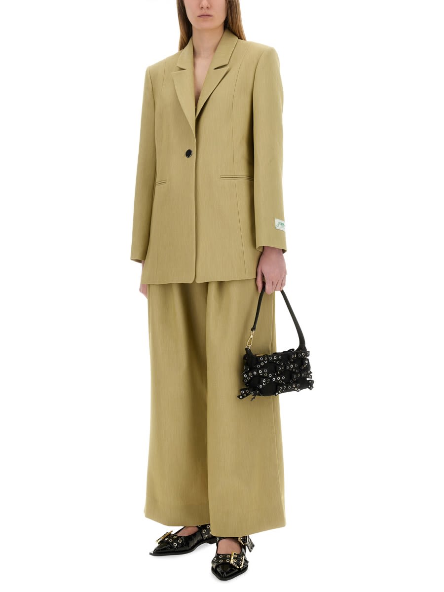 Ganni Mid-rise Pleated Wide-leg Pants In Beige