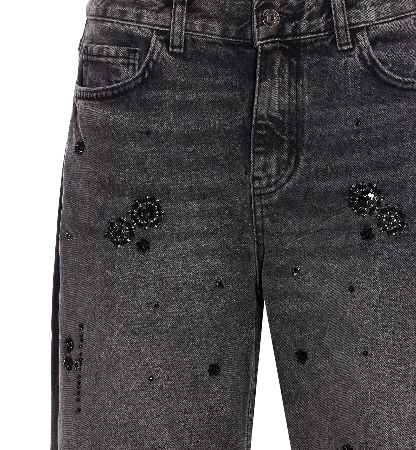 Liu •jo Jeweled Straight Leg Trousers In Gray