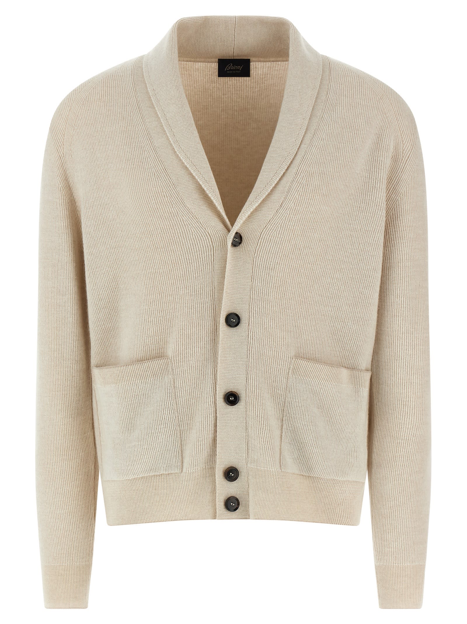 Brioni Ribbed Texture Shawl Collar Front Pockets In Neutral
