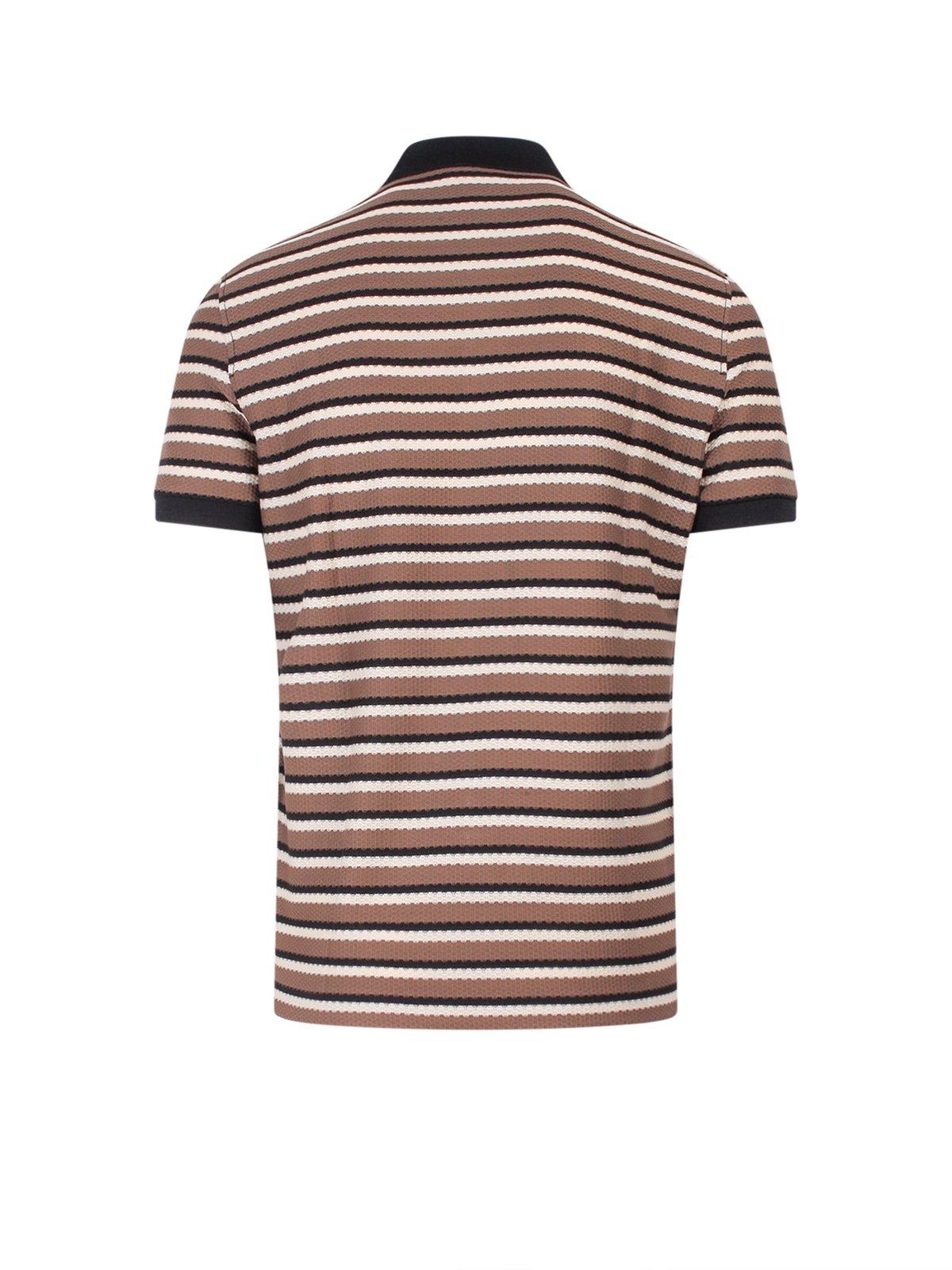 Shop Ferragamo Striped Logo Embroidered Polo Shirt In Noce/black/coco