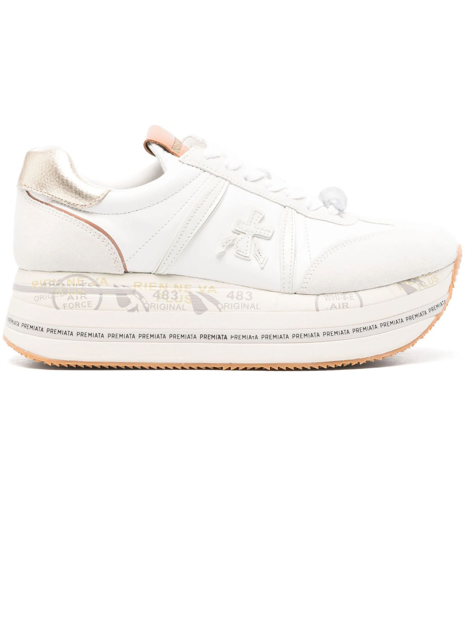 Shop Premiata Beth 7037 White Calf Leather Sneakers