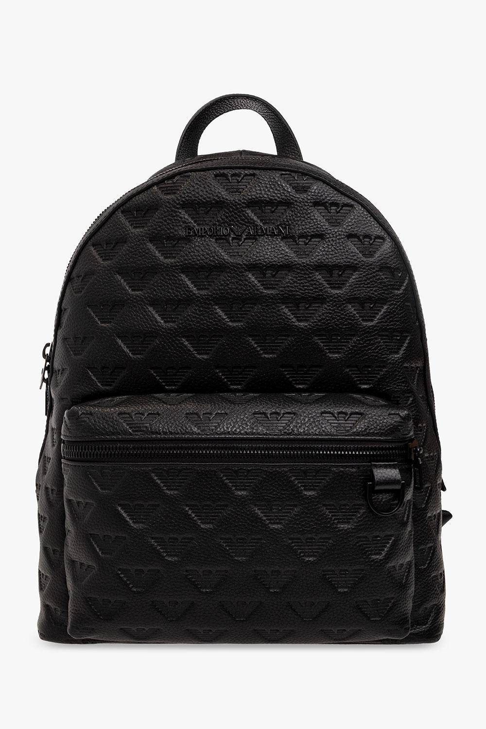 Emporio Armani Embossed Leather Backpack In Negro