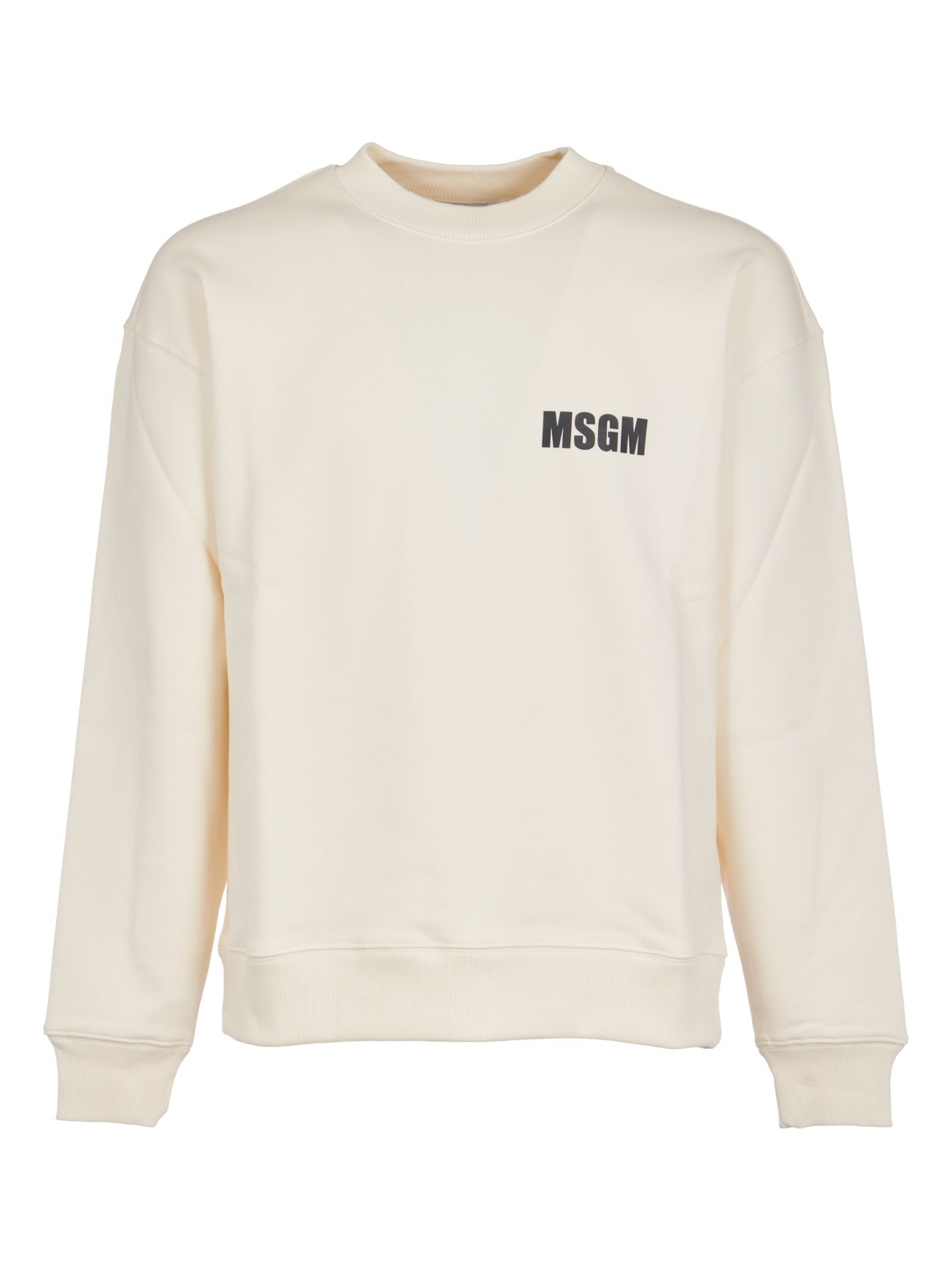 Shop Msgm Rib Trim Crewneck Logo Sweatshirt In Cream
