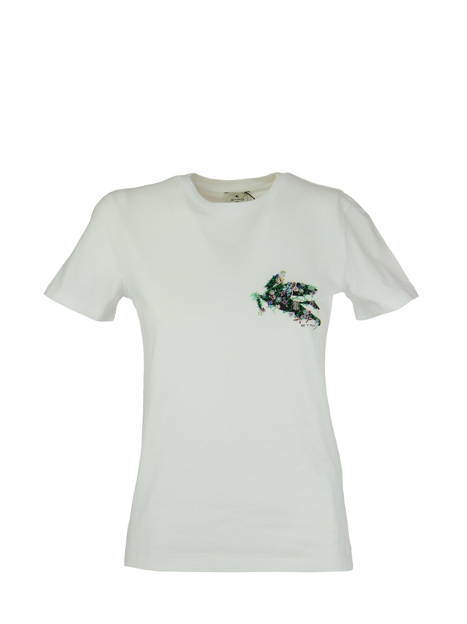 ETRO T-SHIRT WITH EMBROIDERED PEGAGO WHITE,14514 7957 990