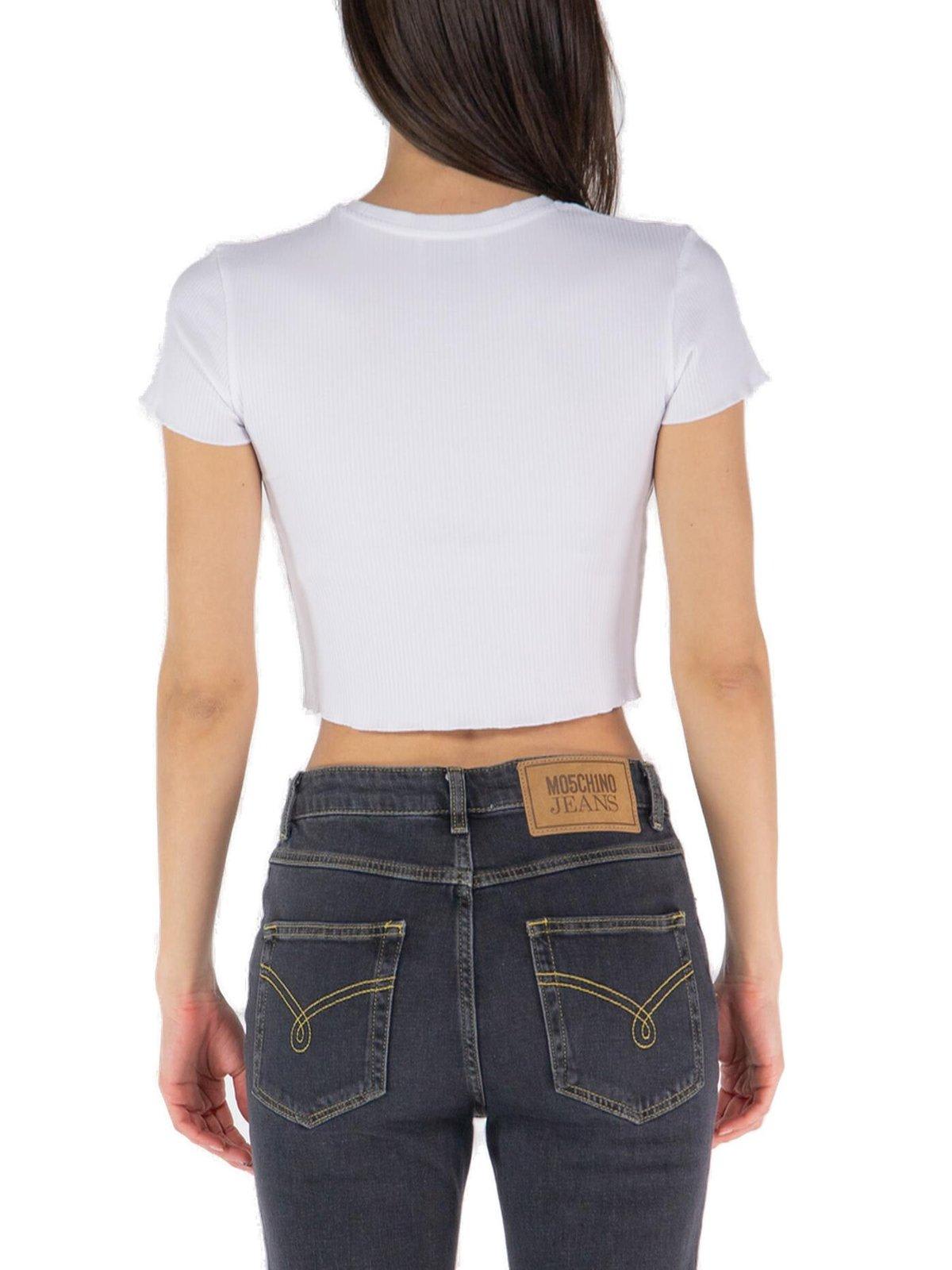 Shop Moschino Jeans Lettuce Hem Cropped T-shirt