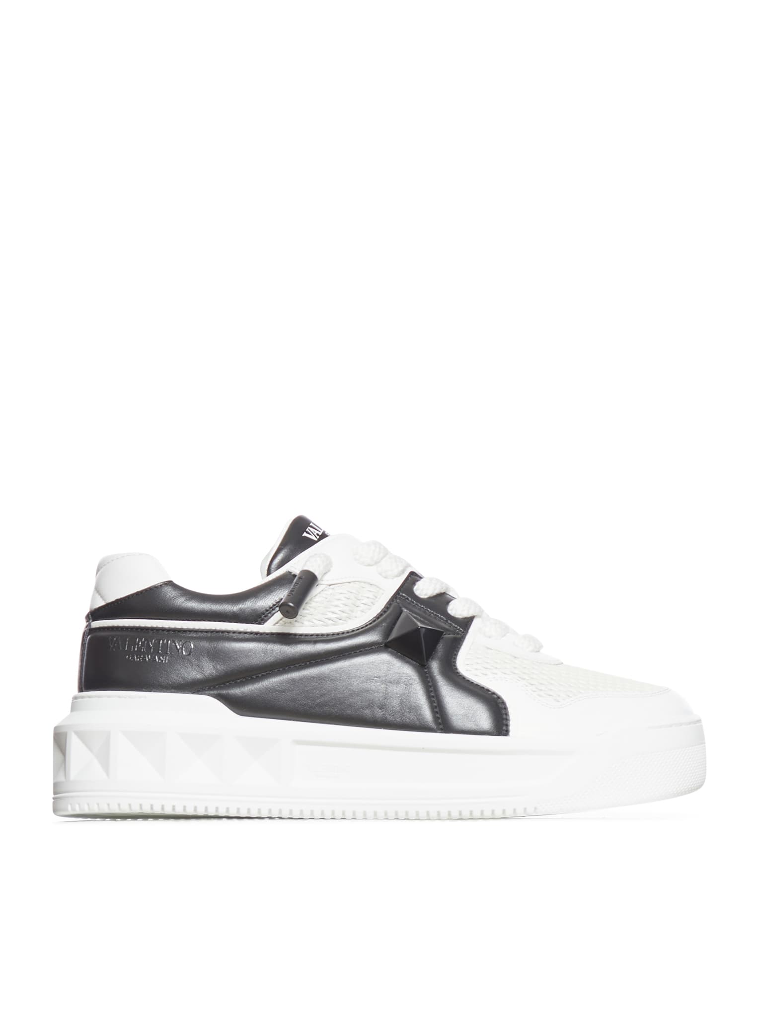 Shop Valentino Low-top Lace-up Sneakers In White Black