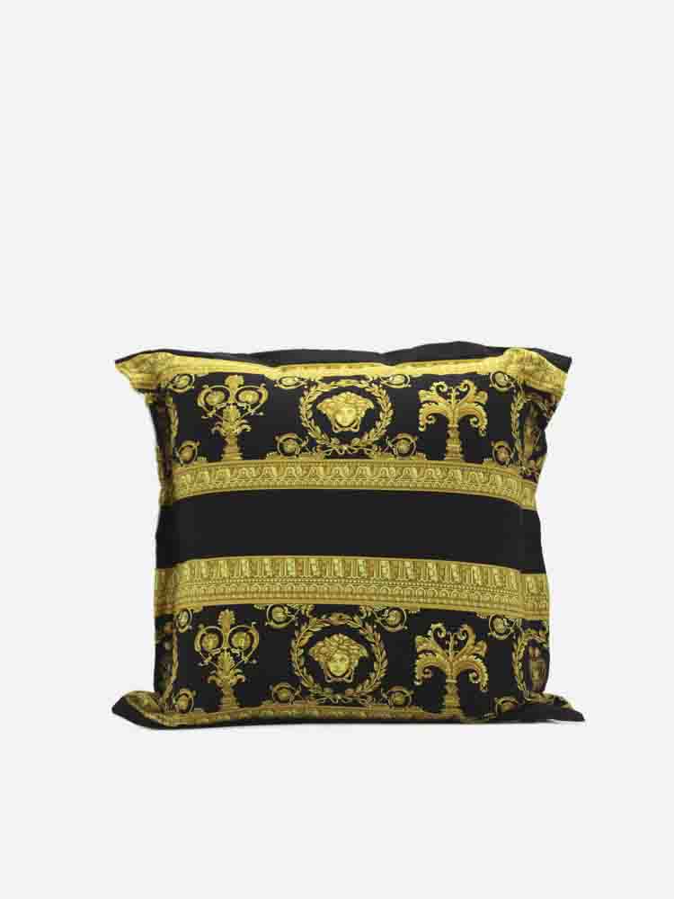 Shop Versace Cotton Cushion With All-over Baroque Print In White, Black