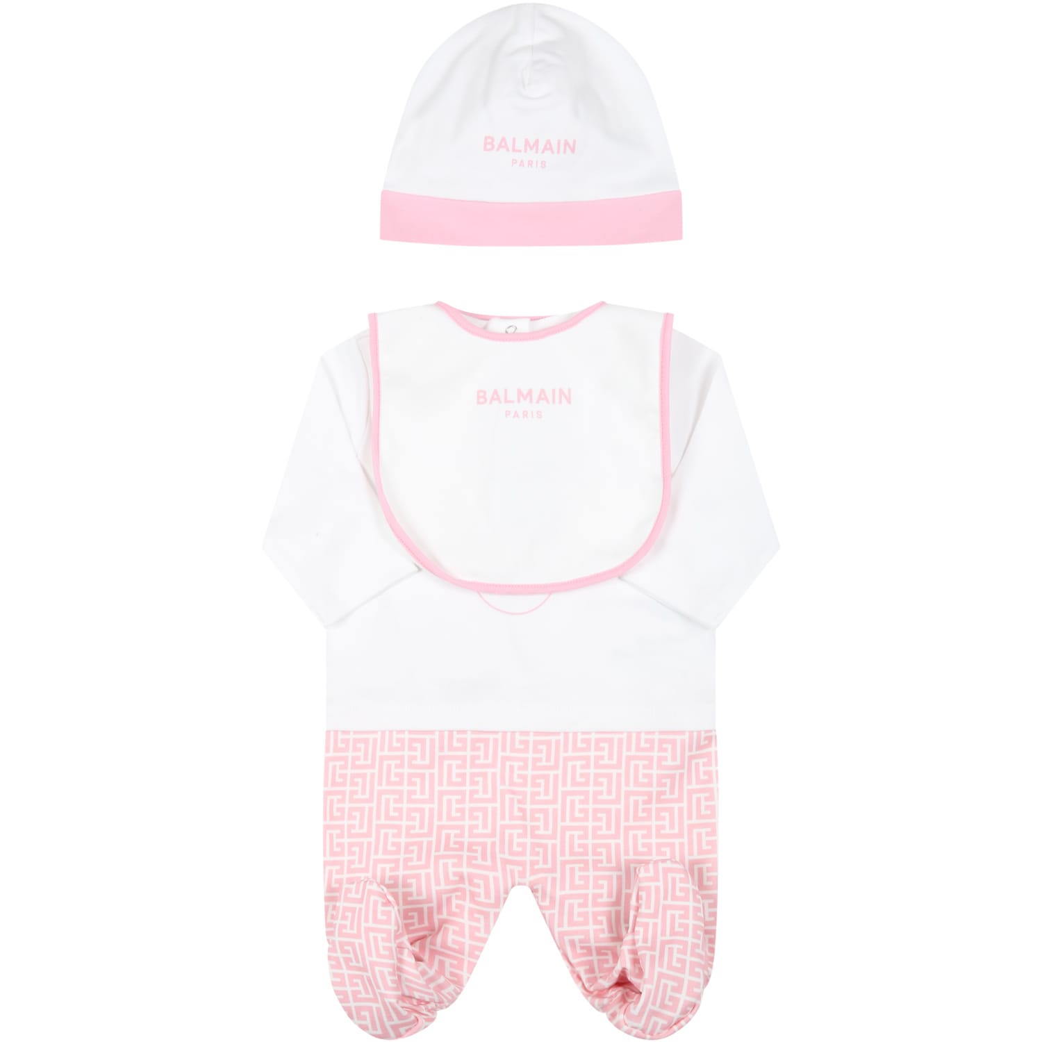 Balmain White Set For Baby Girl With Pink Logo