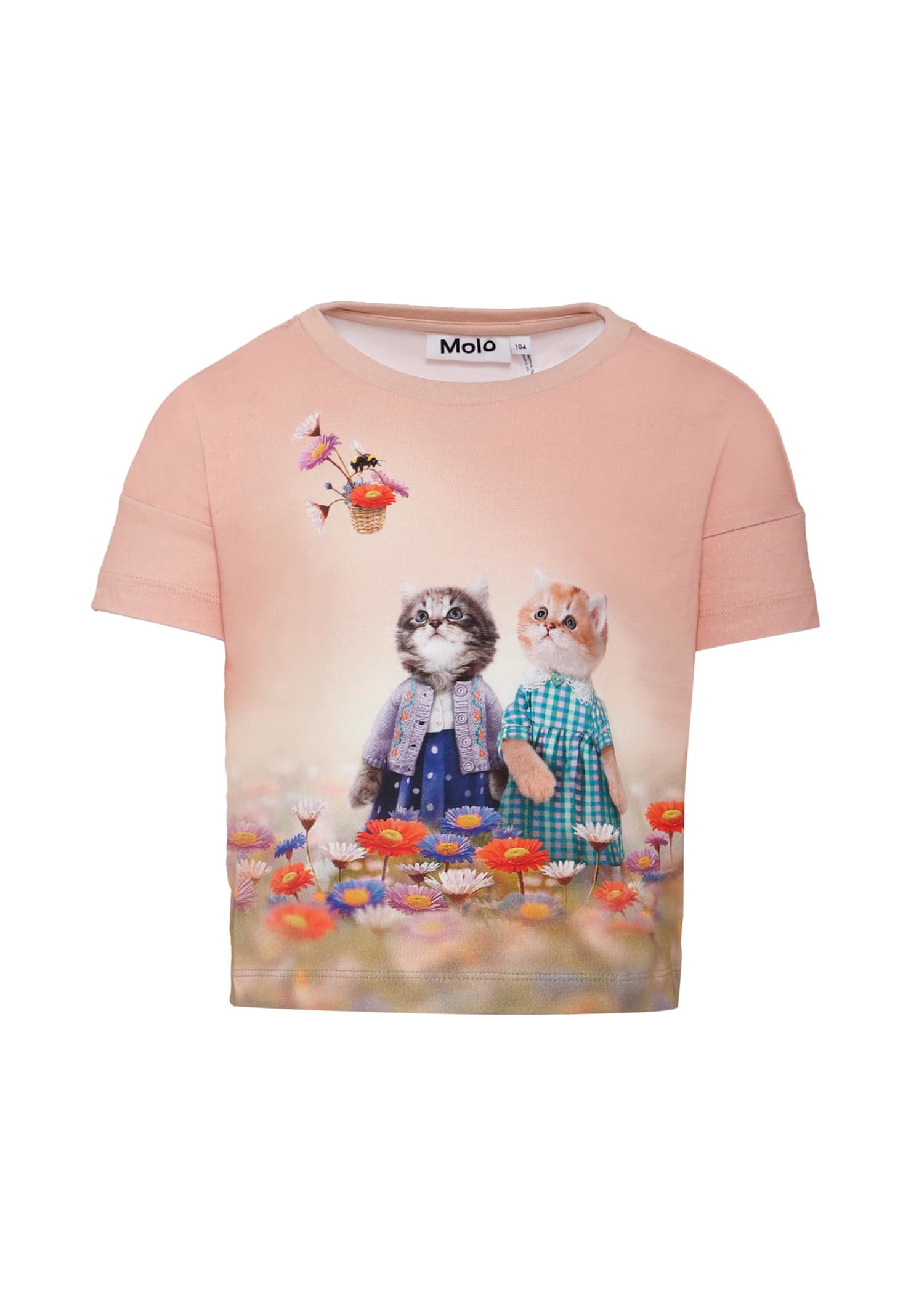 Molo Pink T-shirt For Girl With Cat In Pink