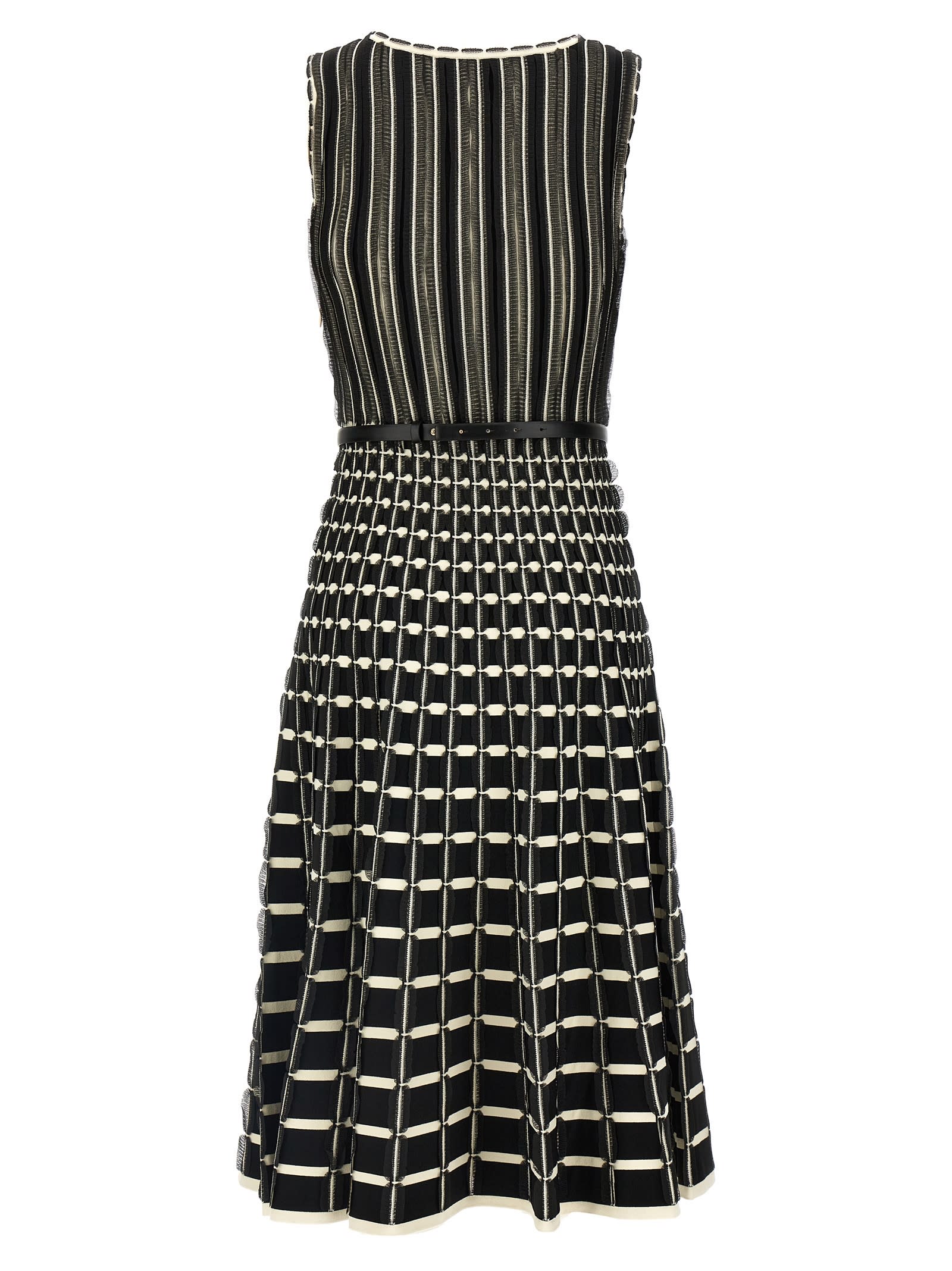 Elisabetta Franchi Micro-ruffles Detailed Midi Dress In White/black