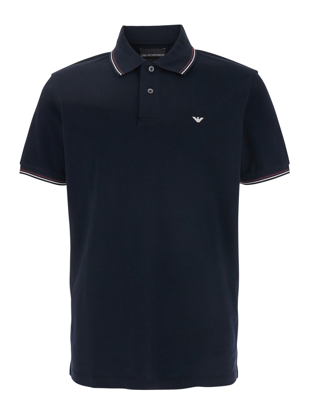 Emporio Armani Blue Short Sleeved Polo Shirt With Embroidery On The Front In Cotton Man