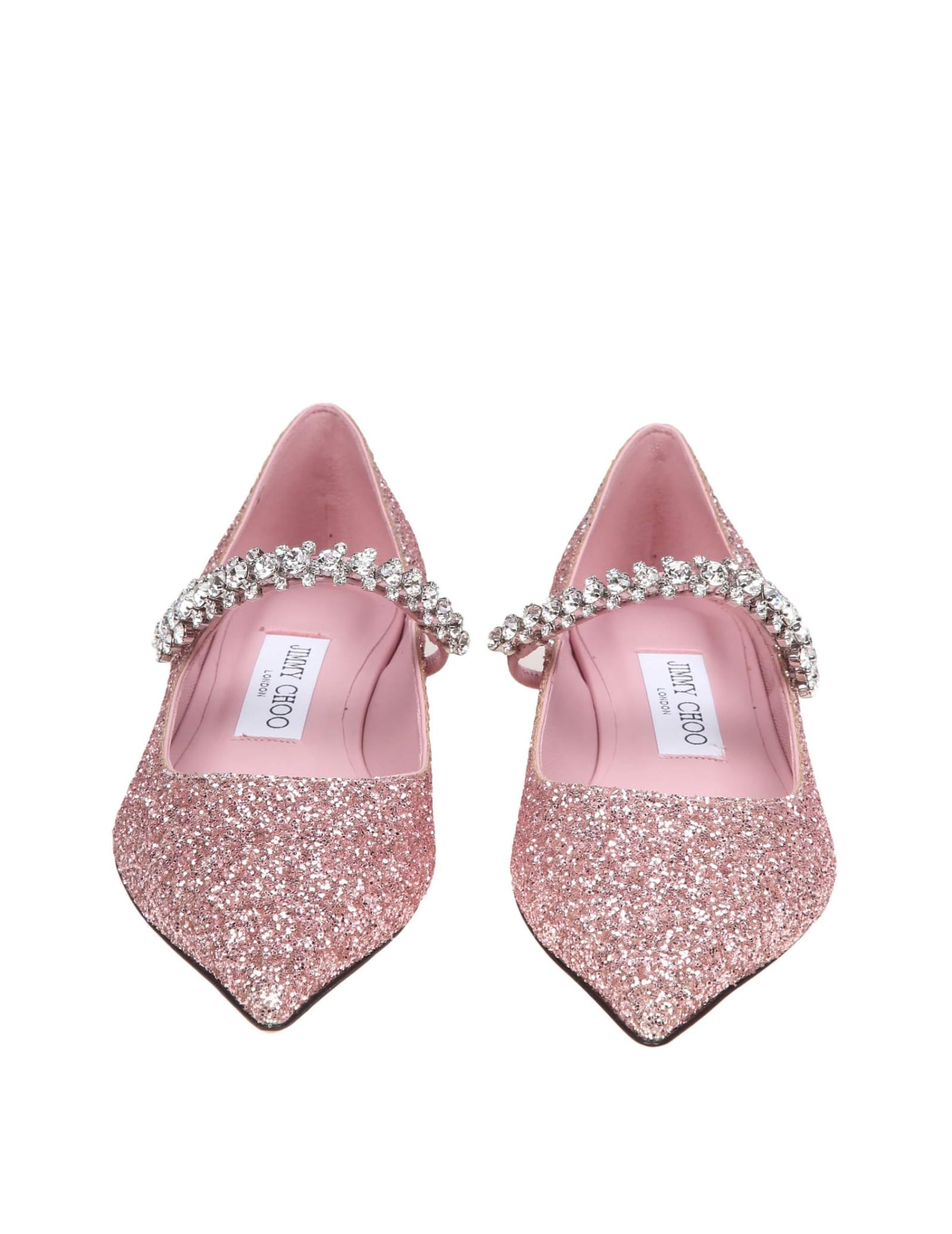 Shop Jimmy Choo Flat Pump In Pink Glitter Fabric In Rose