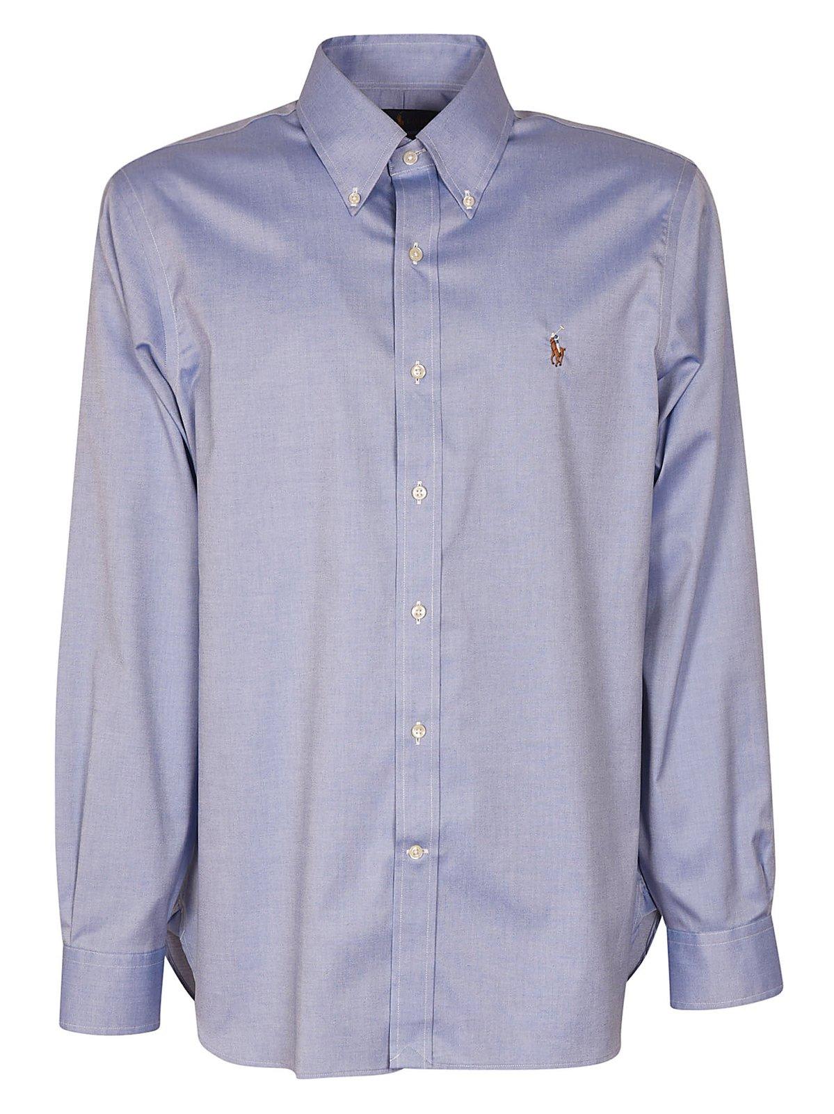 Ralph Lauren Logo Embroidered Shirt In Light Blue White