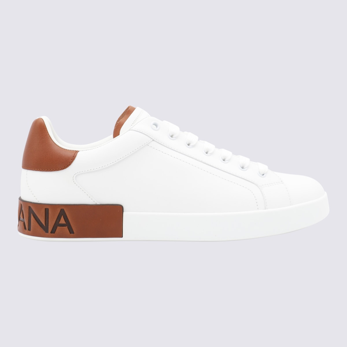 Shop Dolce & Gabbana White And Brown Leather Sneakers