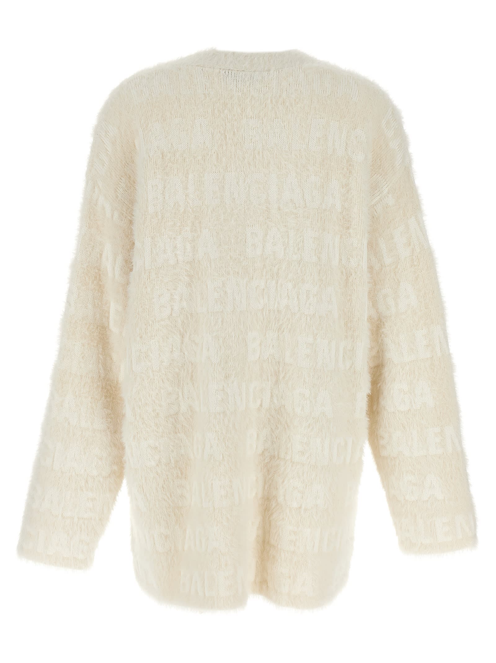 Shop Balenciaga Furry Cardigan In Beige