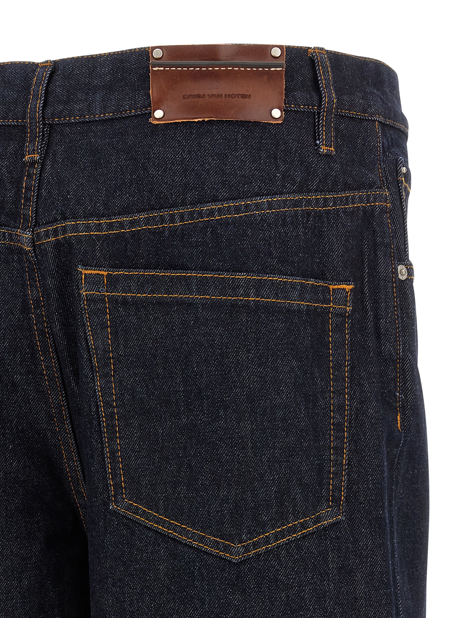 Dries Van Noten Straight Leg Denim Pants With Contrast Stitching In Blue