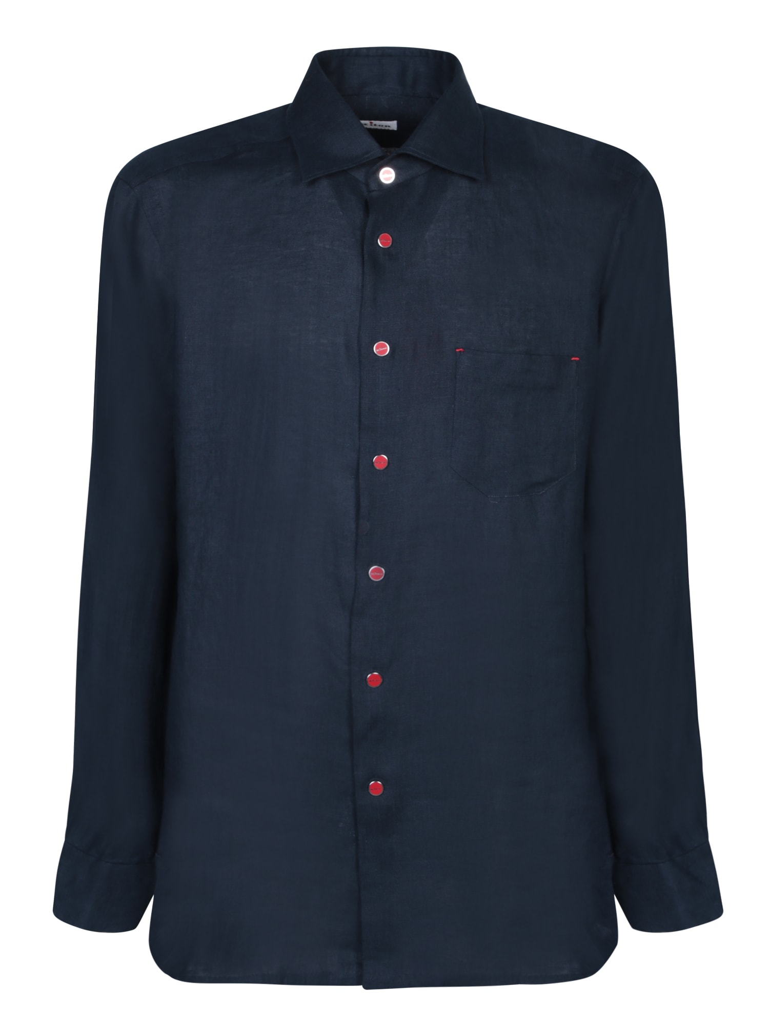 Shop Kiton Blue Linen Shirt