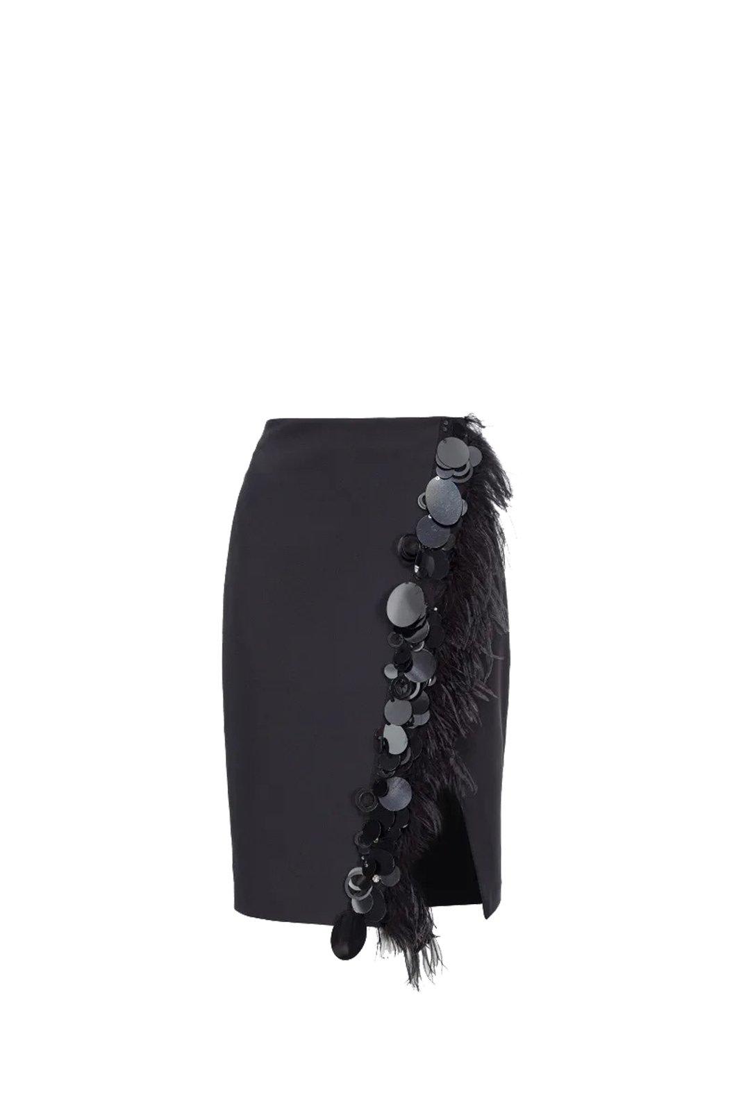 Shop Pinko Sequin-embellished Zipped Pencil Skirt In Nero Limousine
