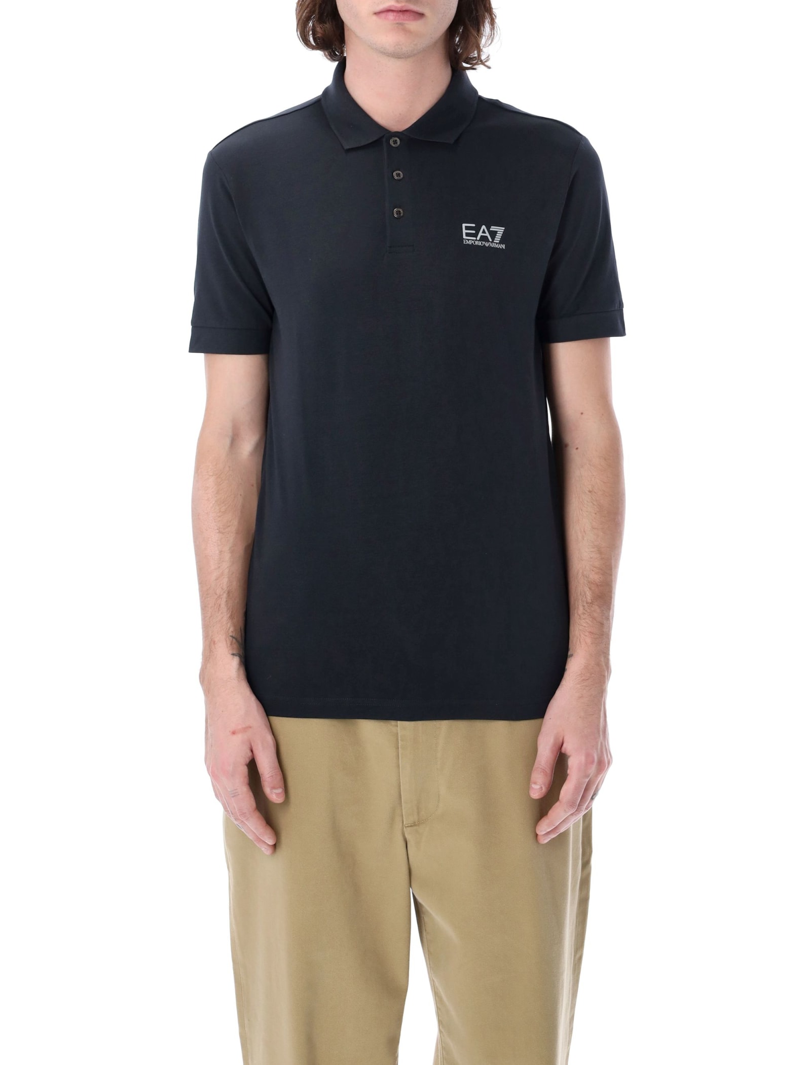 Ea7 Core Identity Stretch-cotton Polo Shirt In Night Blue