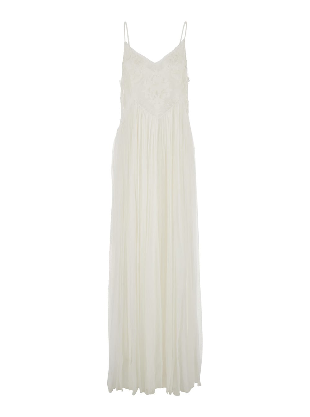 Shop Twinset White Long Sleeveless Dress With V Neck In Viscose Woman