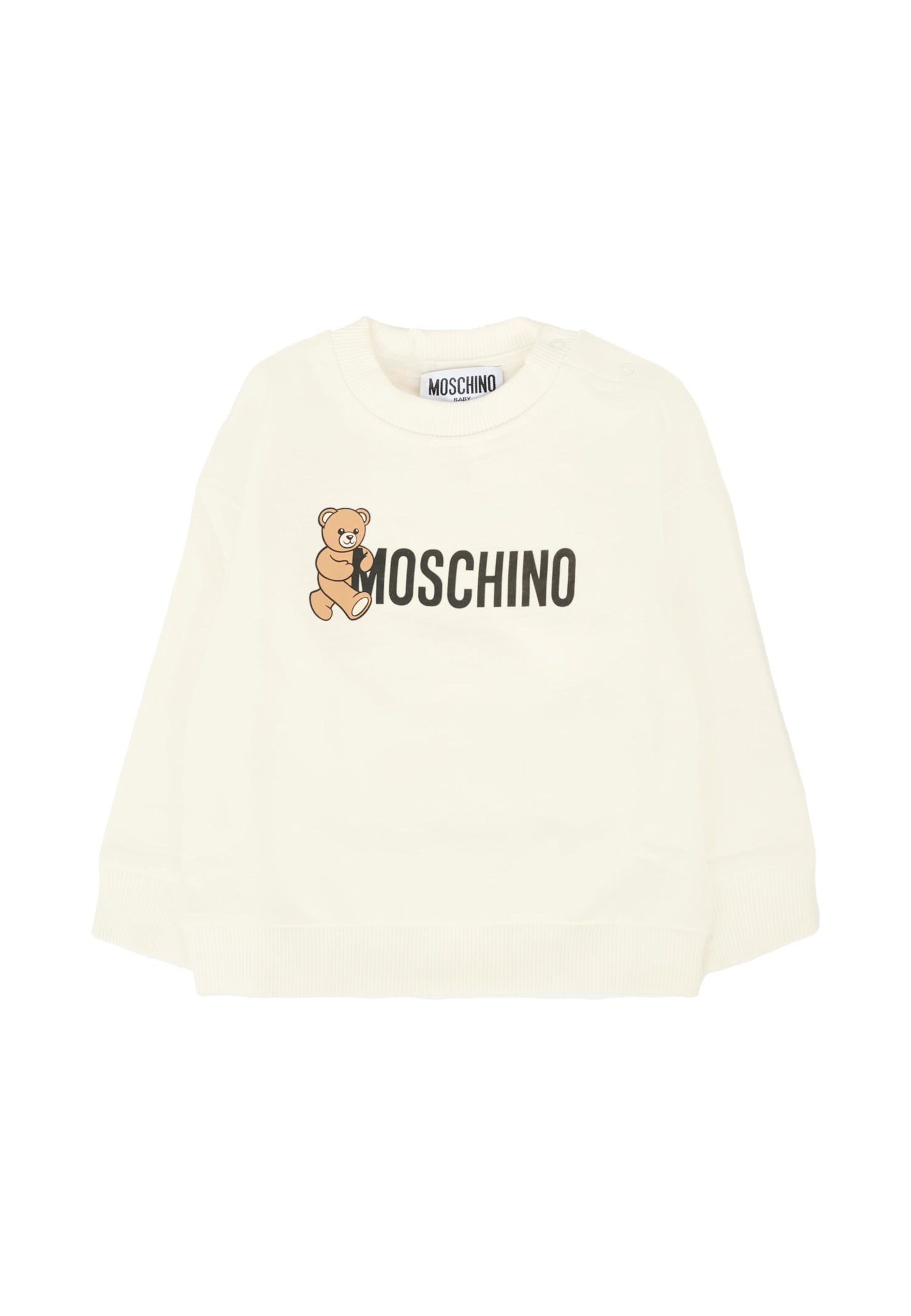 Moschino Ivory Sweatshirt For Babykids With Logo In Neutral