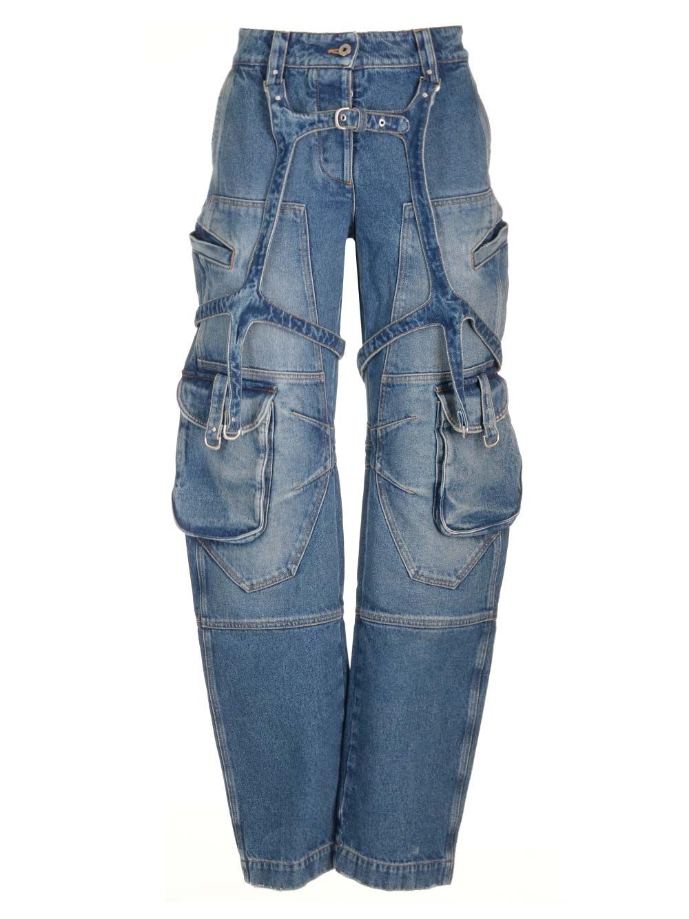 Shop Off-white Oversized Cargo Jeans In Blue