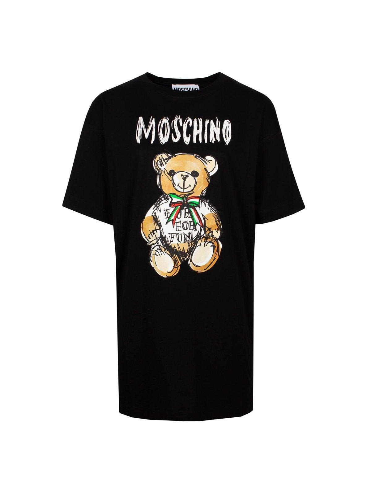 Shop Moschino Teddy Bear Printed T-shirt Dress In Fantasia Nero