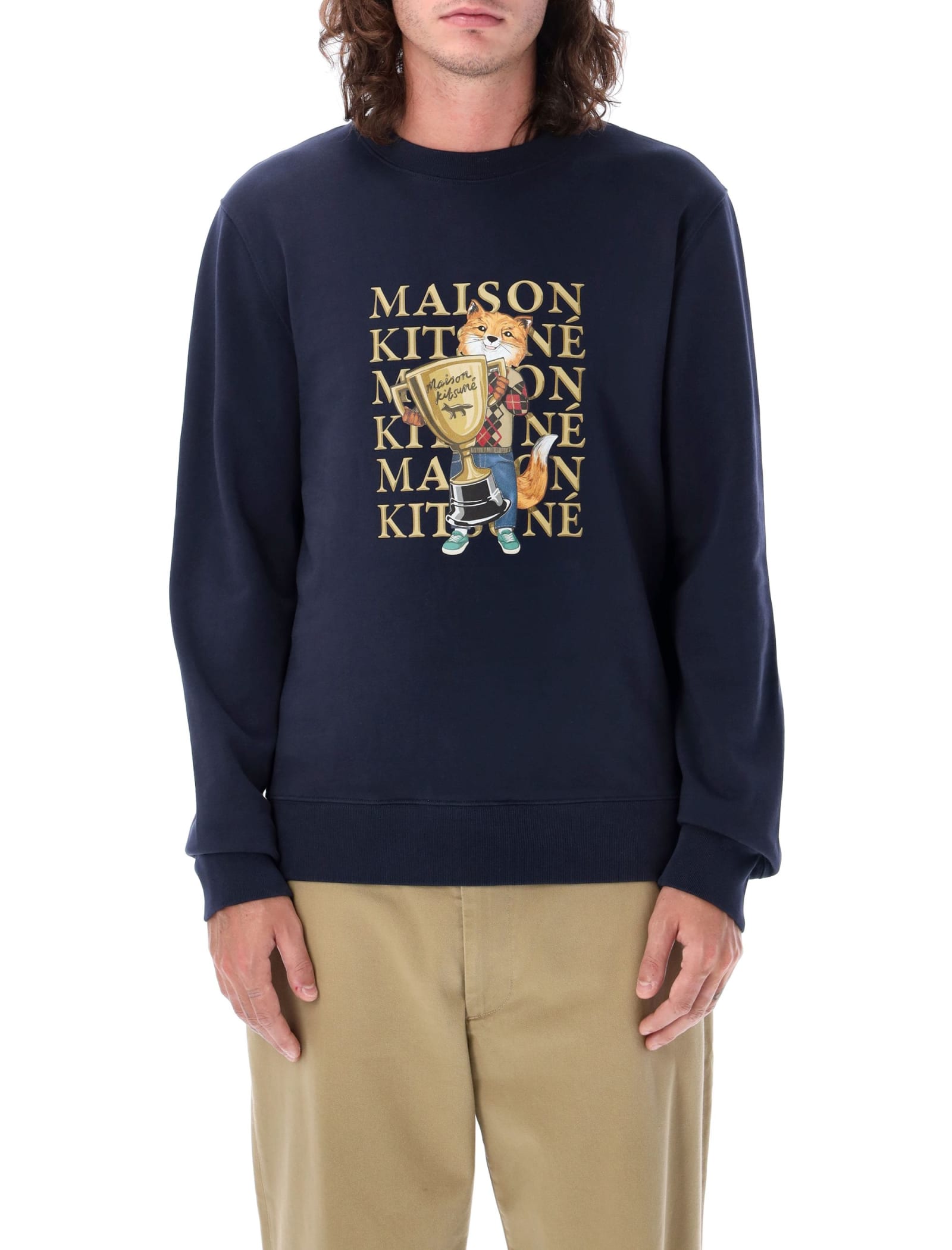 Maison Kitsuné Fox Champion Cotton Sweatshirt In Navy
