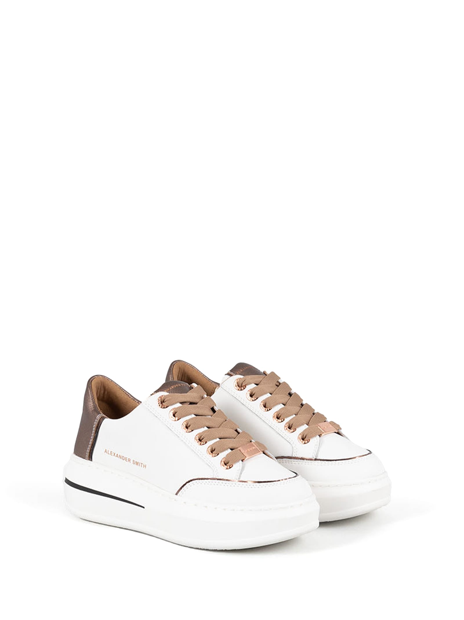 Shop Alexander Smith Lancaster Sneaker In White Bronze Leather In Bianco Bronzo