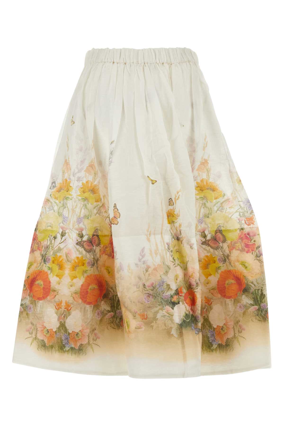 Shop Zimmermann Ivory Linen Blend Tranquillity Skirt In Redbutterflies