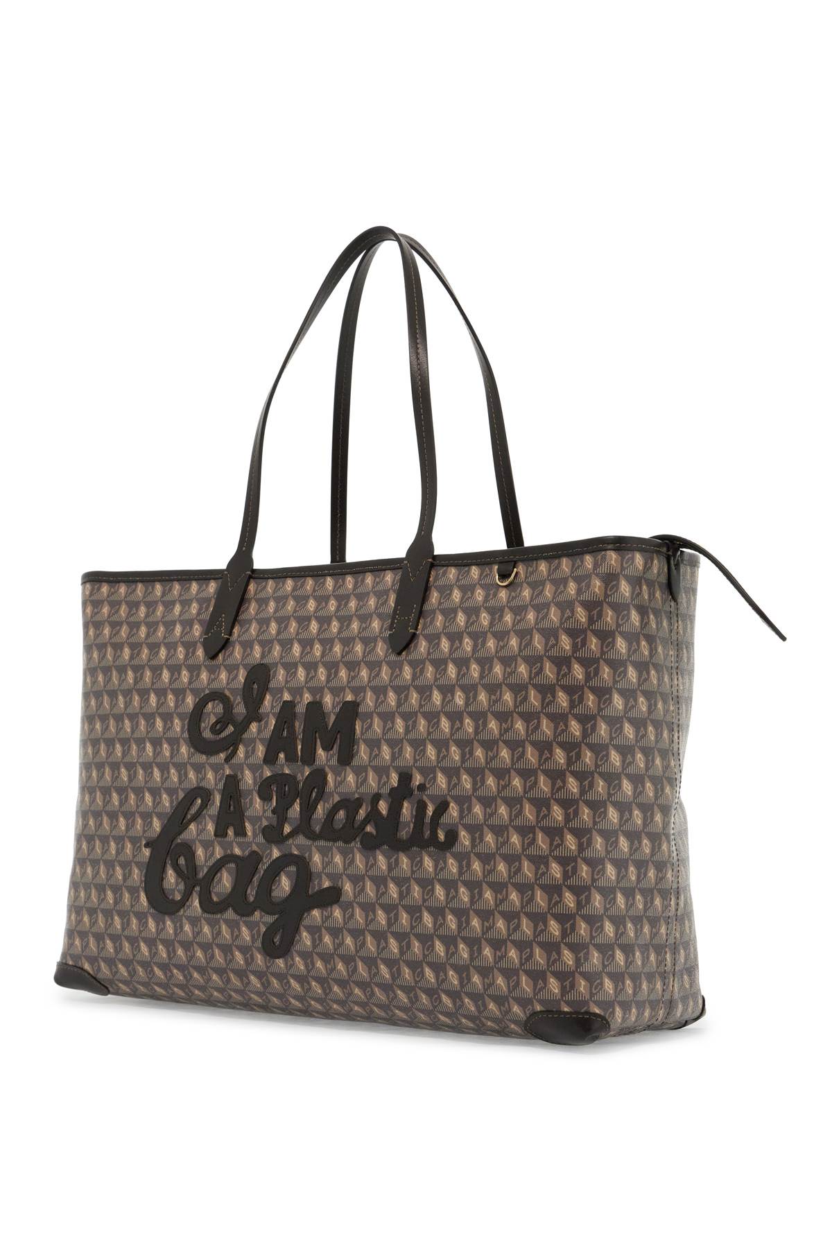 Shop Anya Hindmarch I Am A Plastic Bag Zipped Motif Tote Bag In Truffle (brown)