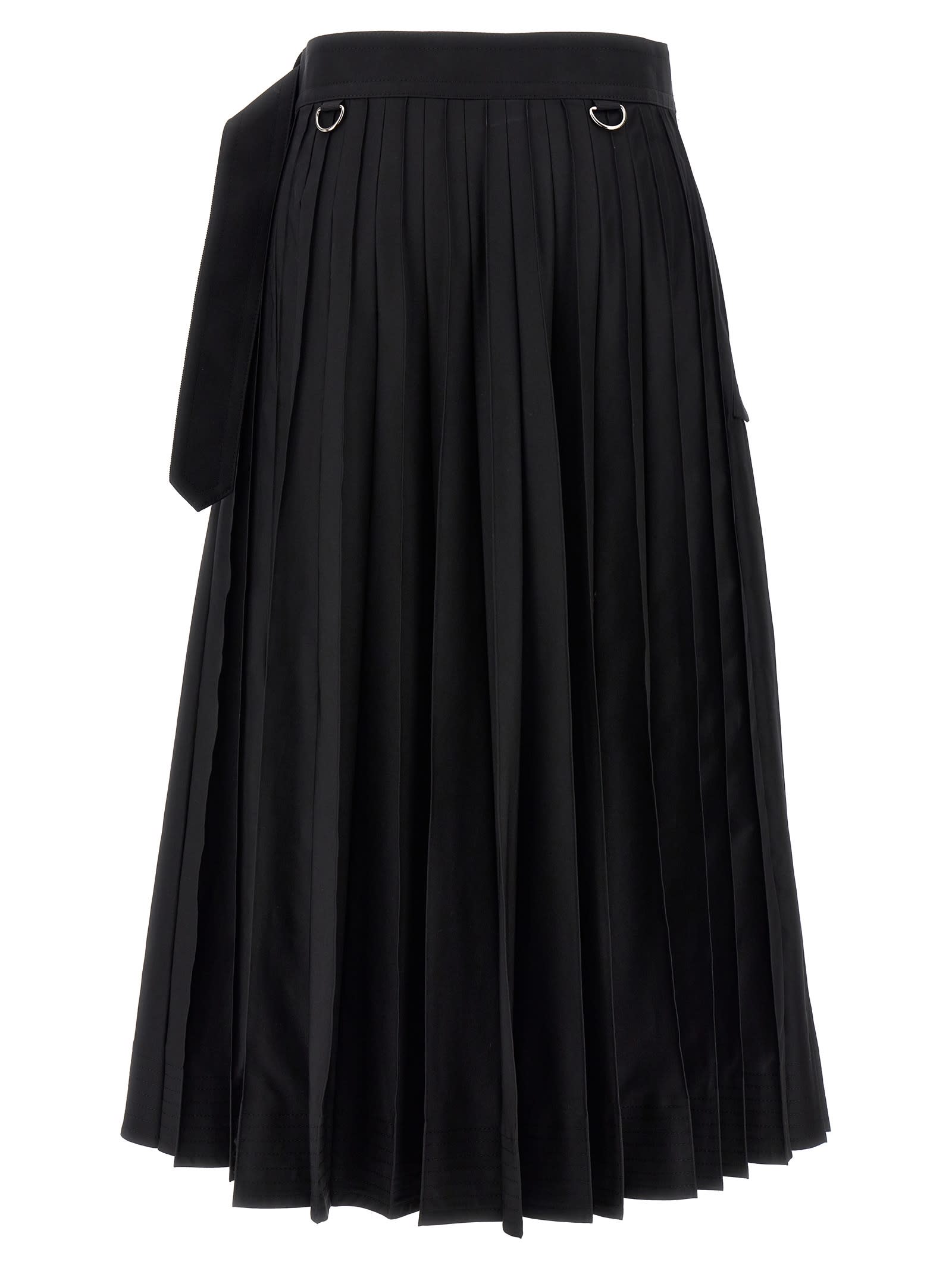 Shop Sacai Long Pleated Skirt In Black