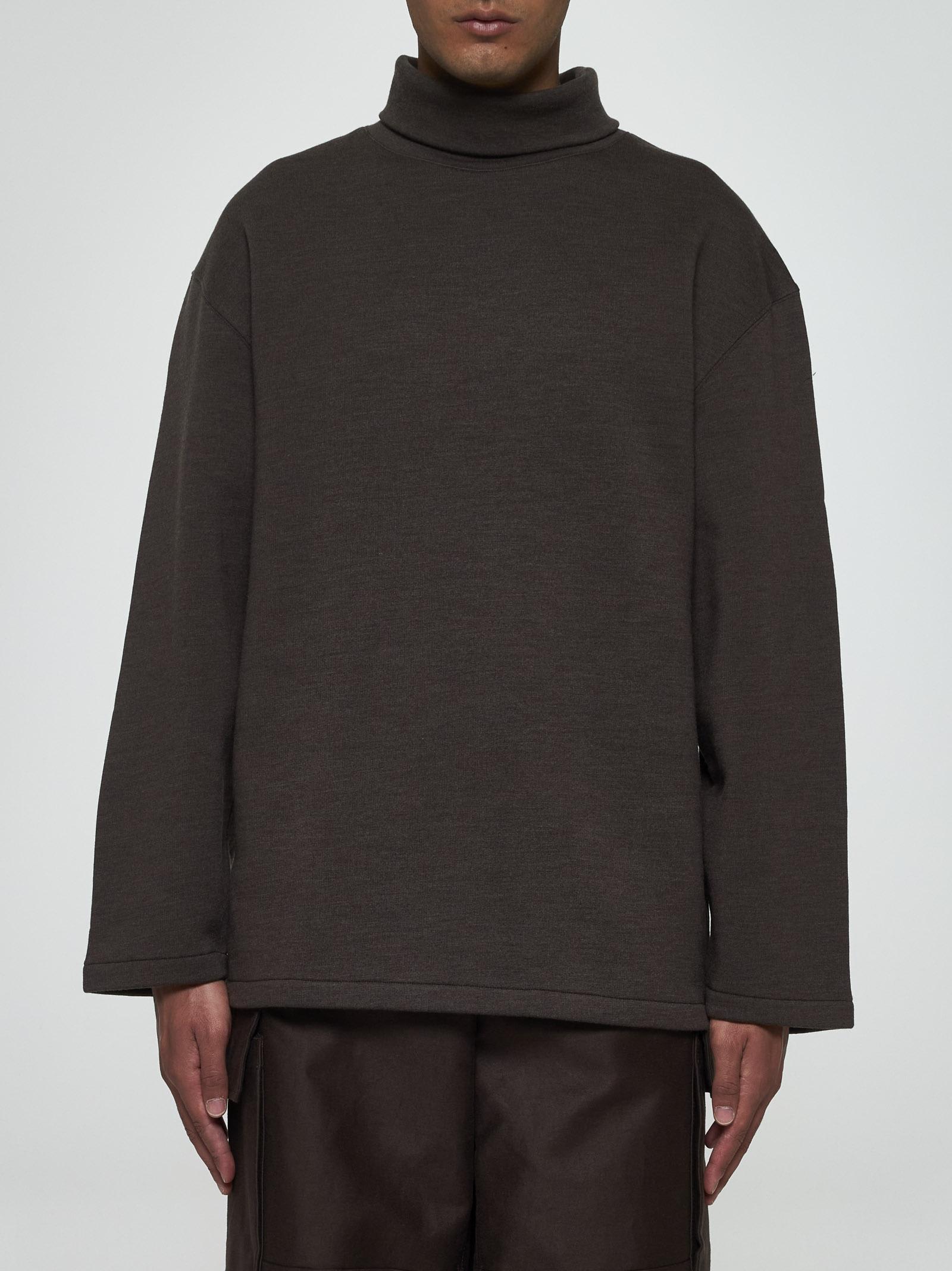 Shop Lemaire Wool And Cotton Sweatshirt In Dark Brown Melange