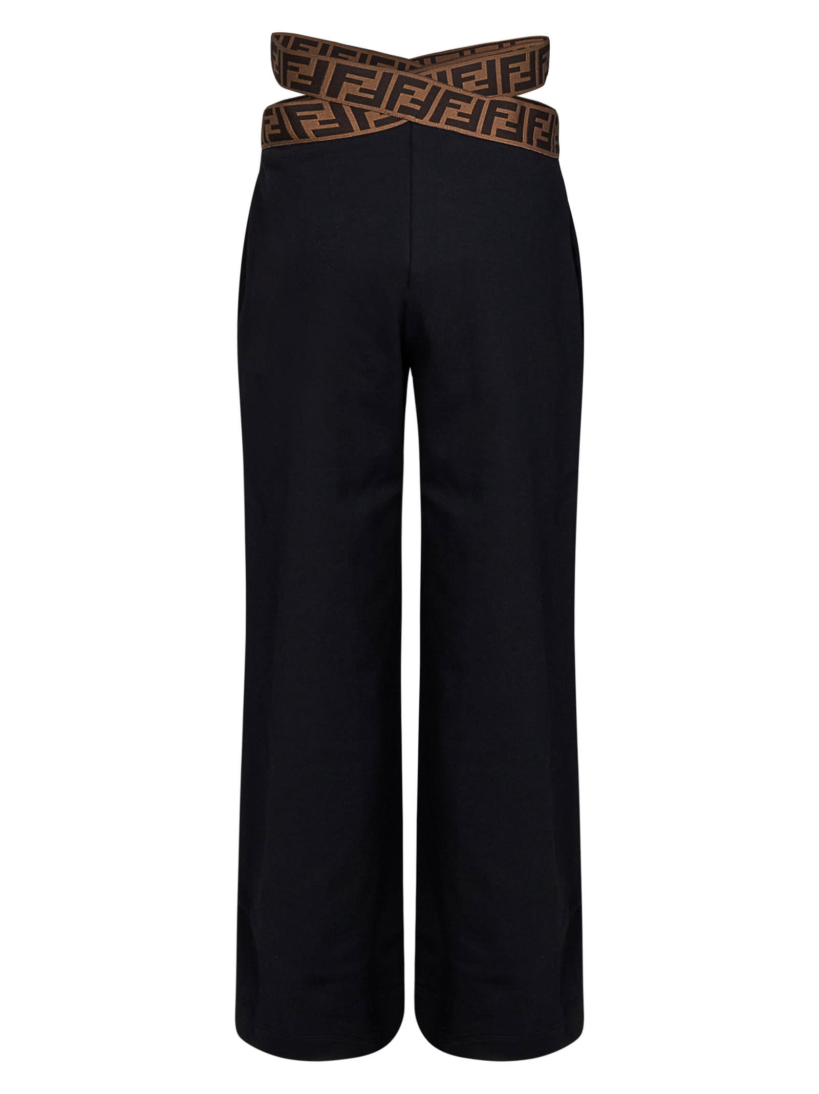 Fendi Kids Logo Waistband Trousers In Black