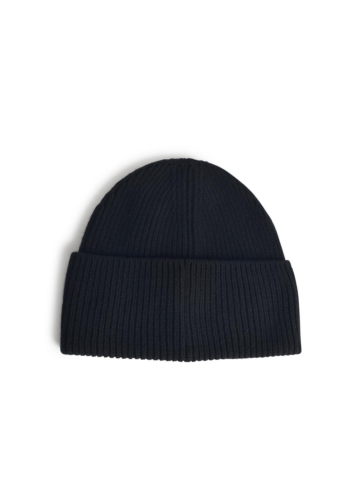 Moncler Black Wool Knit Logo Patch Beanie In Black