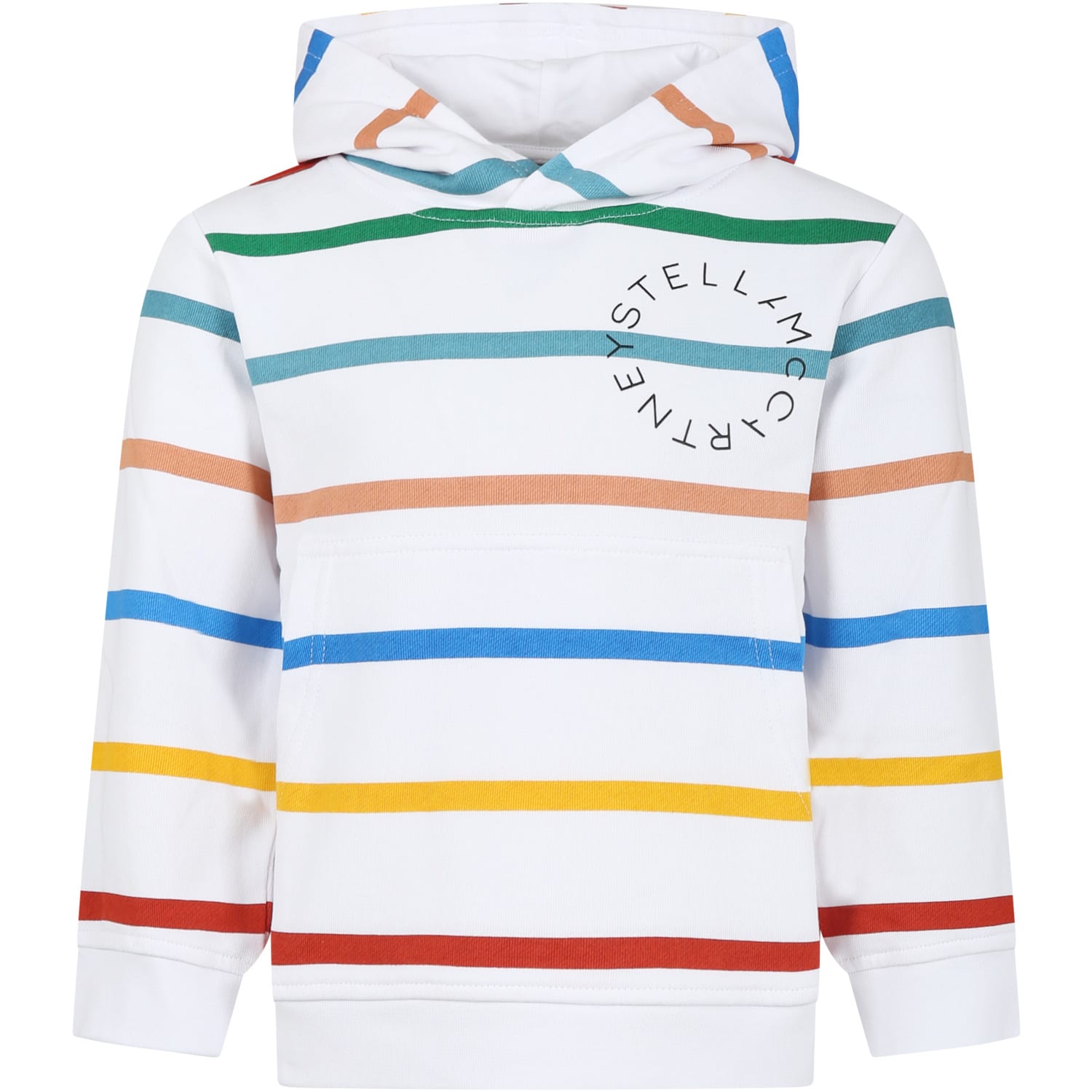 Stella Mccartney White Sweatshirt For Kids With Multicolor Stripes