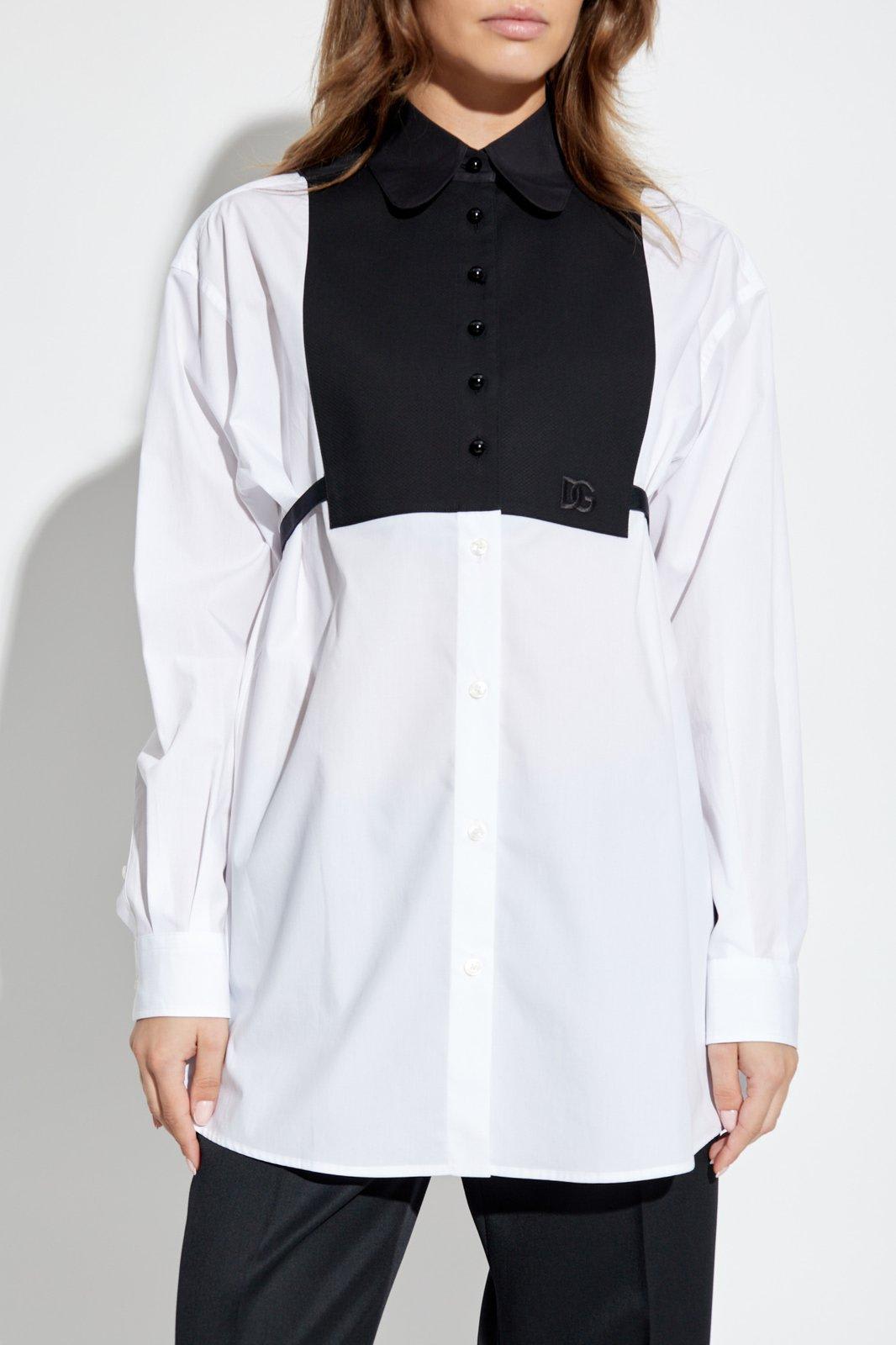 Dolce & Gabbana Paneled Button-up Shirt In White