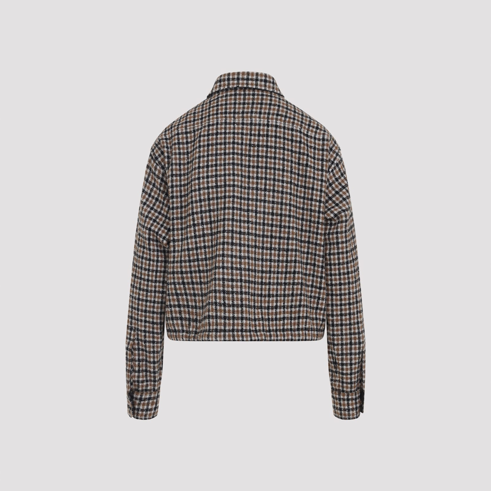Moncler Checkered Long Sleeve Shirt Front Pockets In Gray