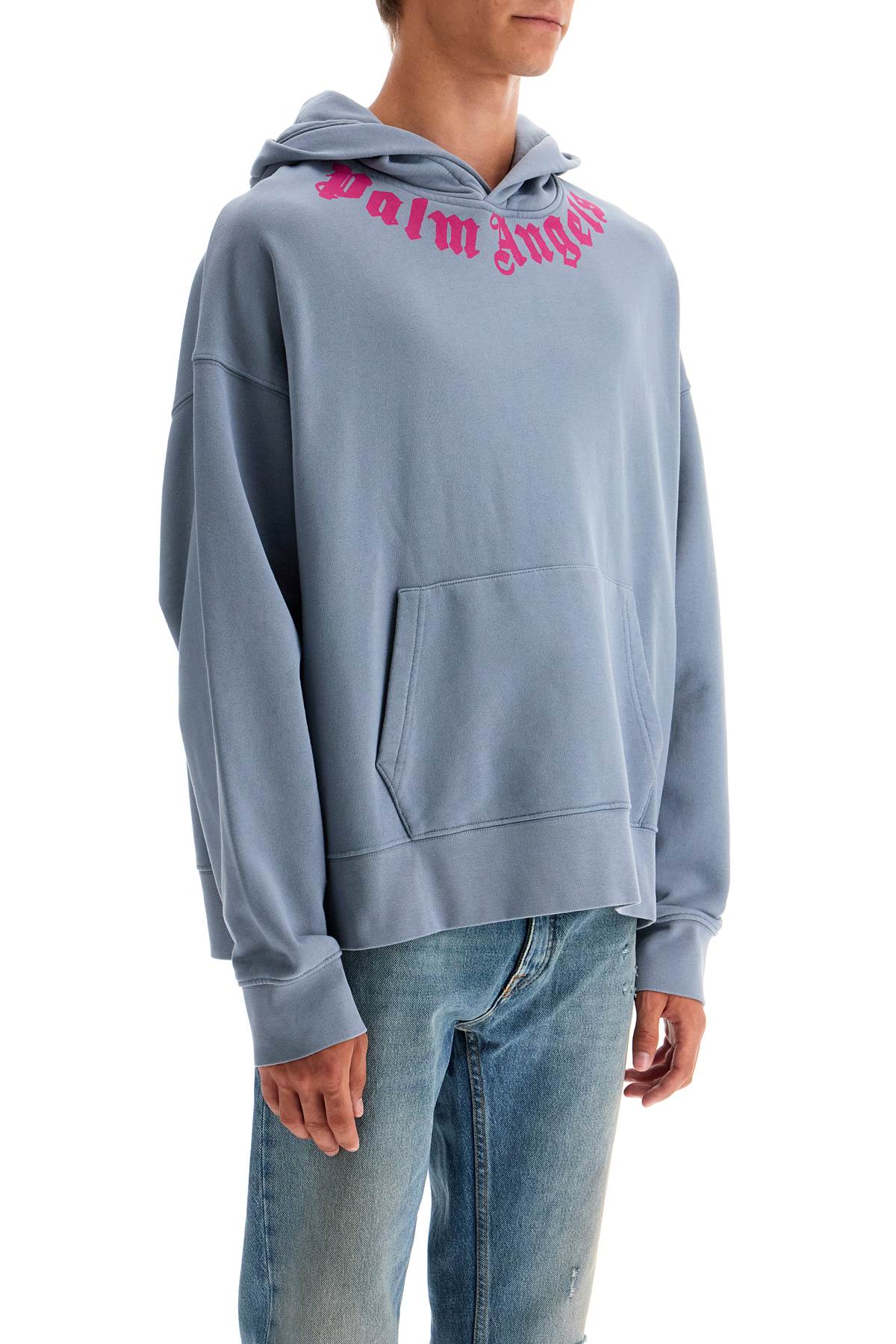 Shop Palm Angels Logoed Boxy Hoodie With Hood In Light Grey Fuchsia (grey)