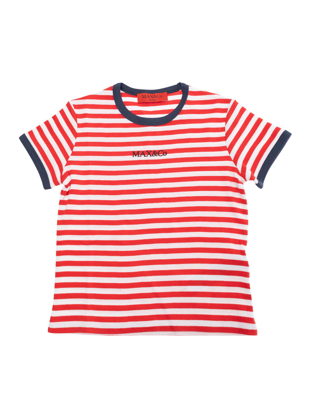 Max&co. Red T-shirt With Logo Lettering On The Front And All-over Striped Motif In Cotton Girl In Red