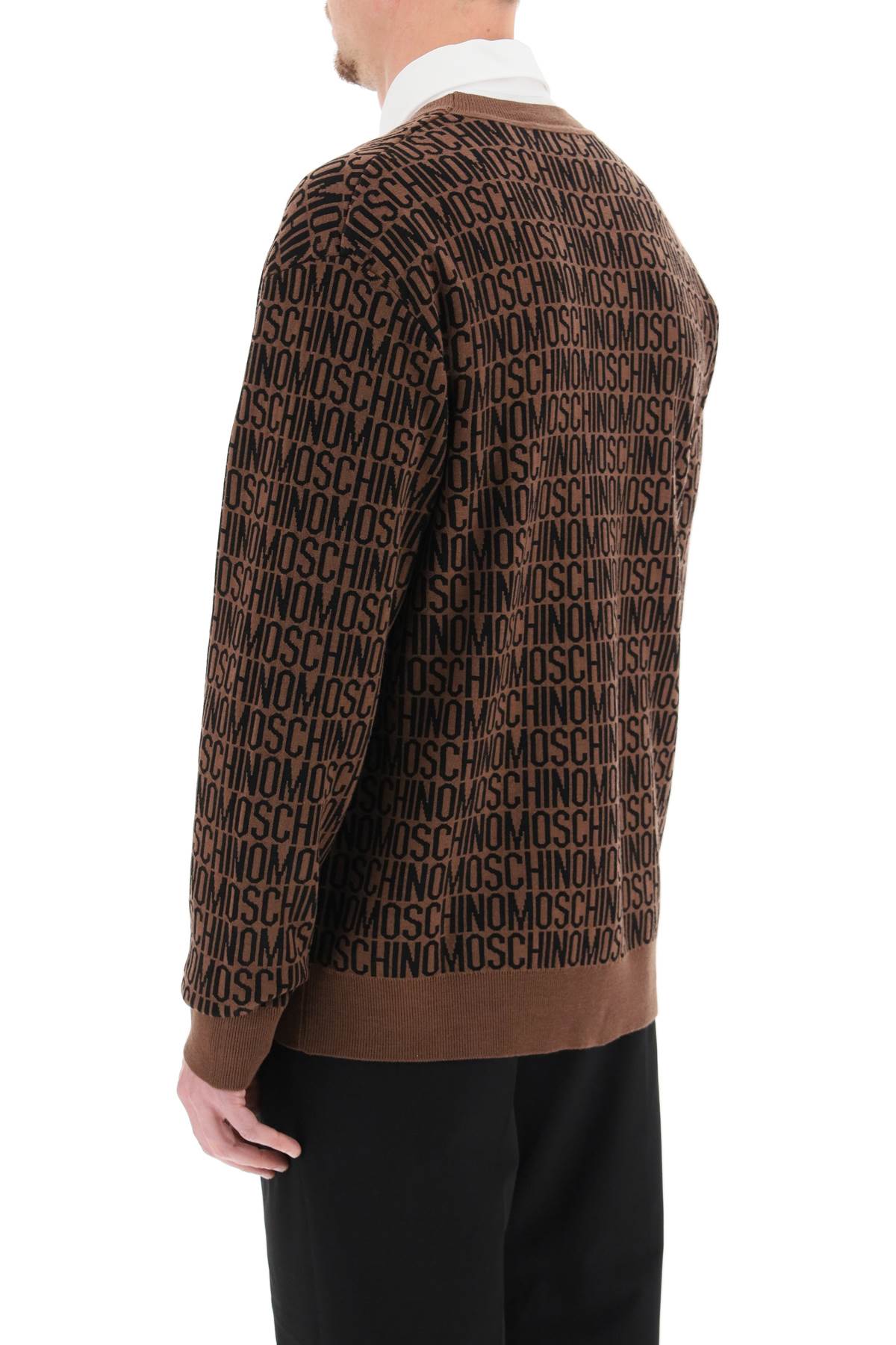 Shop Moschino All-over Logo Cardigan In Fantasia Marrone (brown)