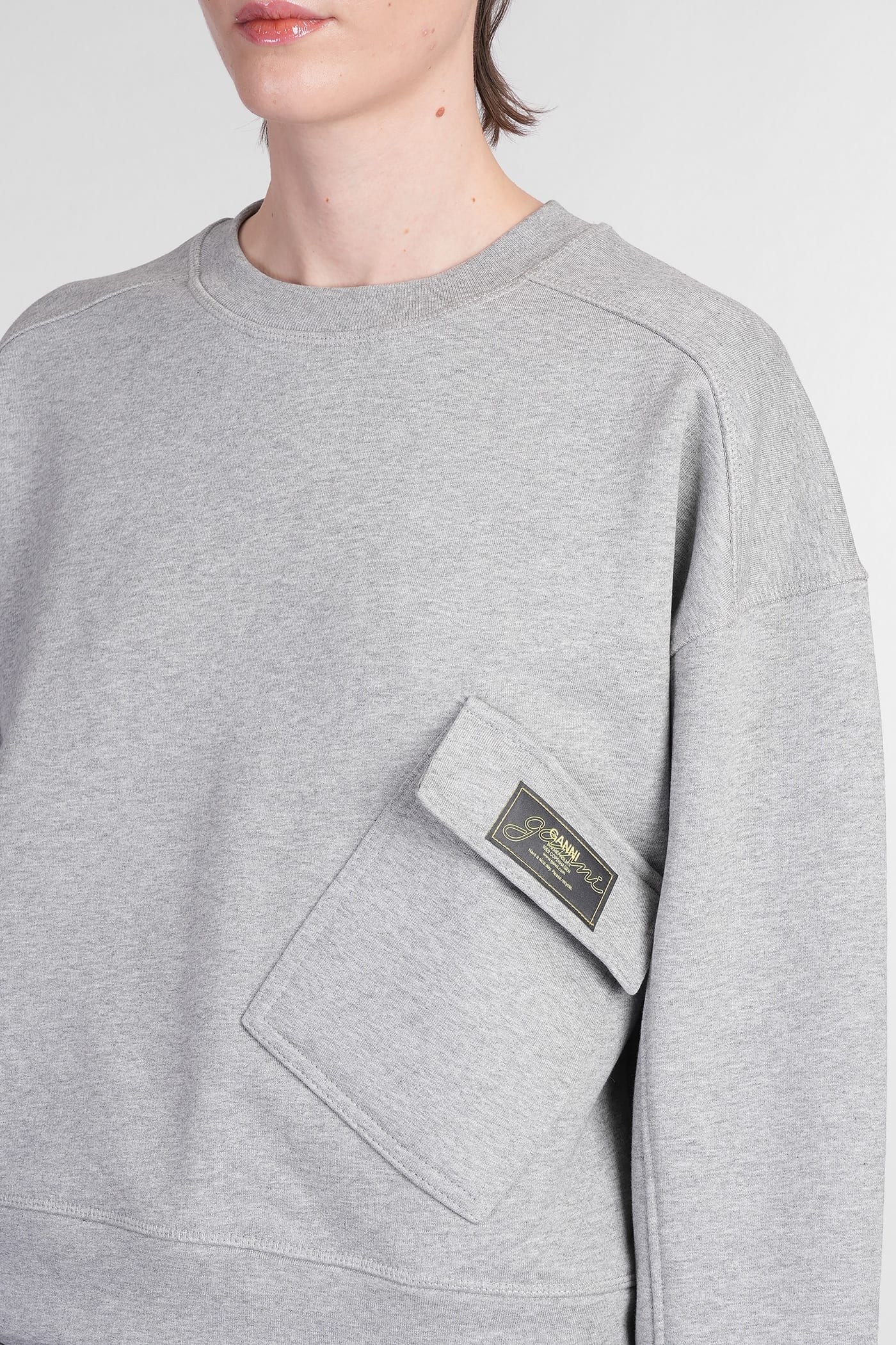 Ganni Logo Patch Crewneck Sweatshirt In Grey