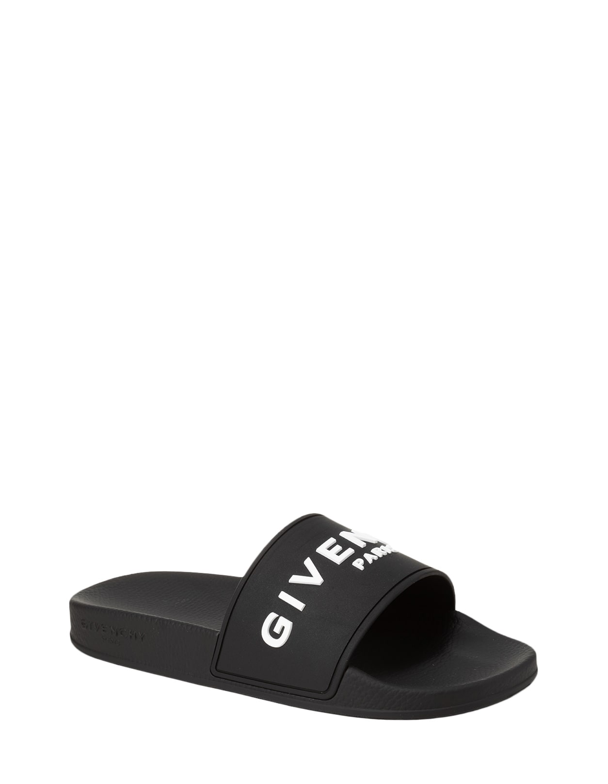 Shop Givenchy Black Rubber Slippers With Logo